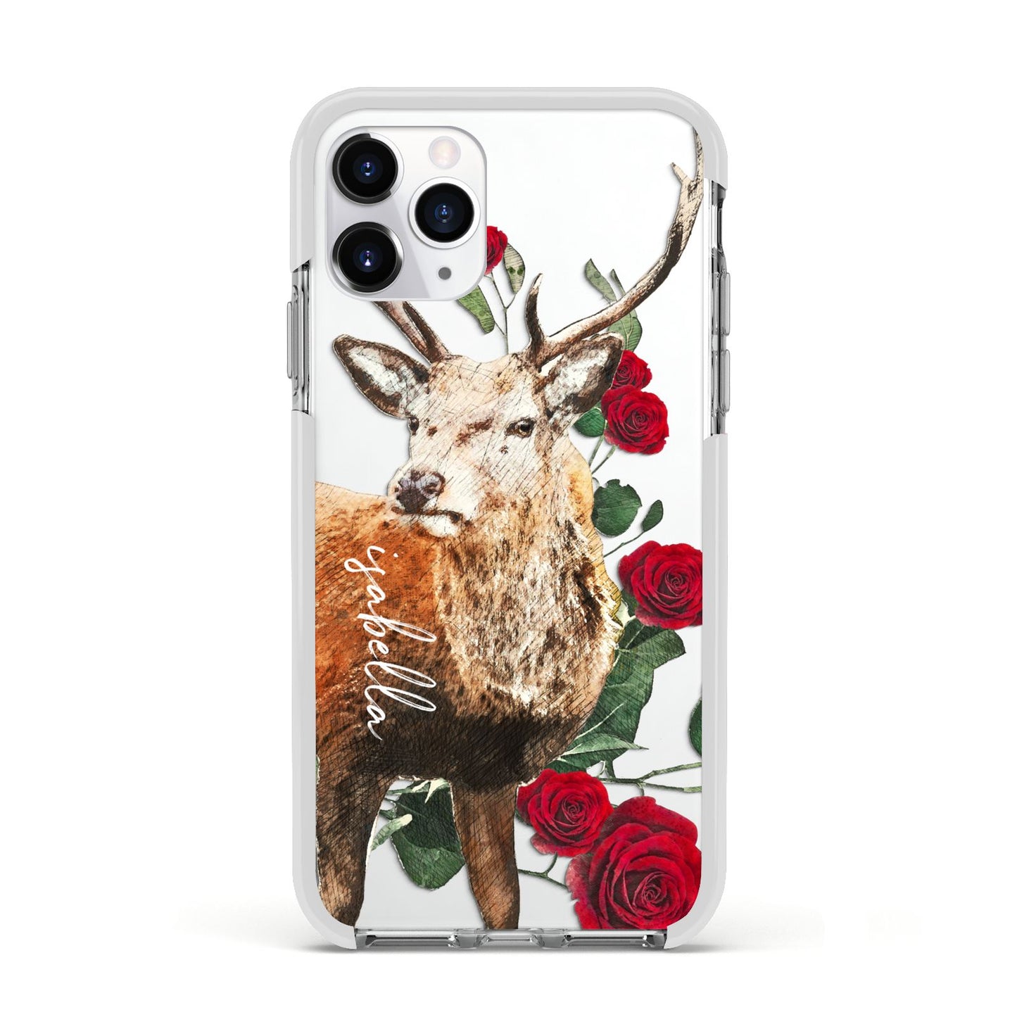 Personalised Deer Name Apple iPhone 11 Pro in Silver with White Impact Case