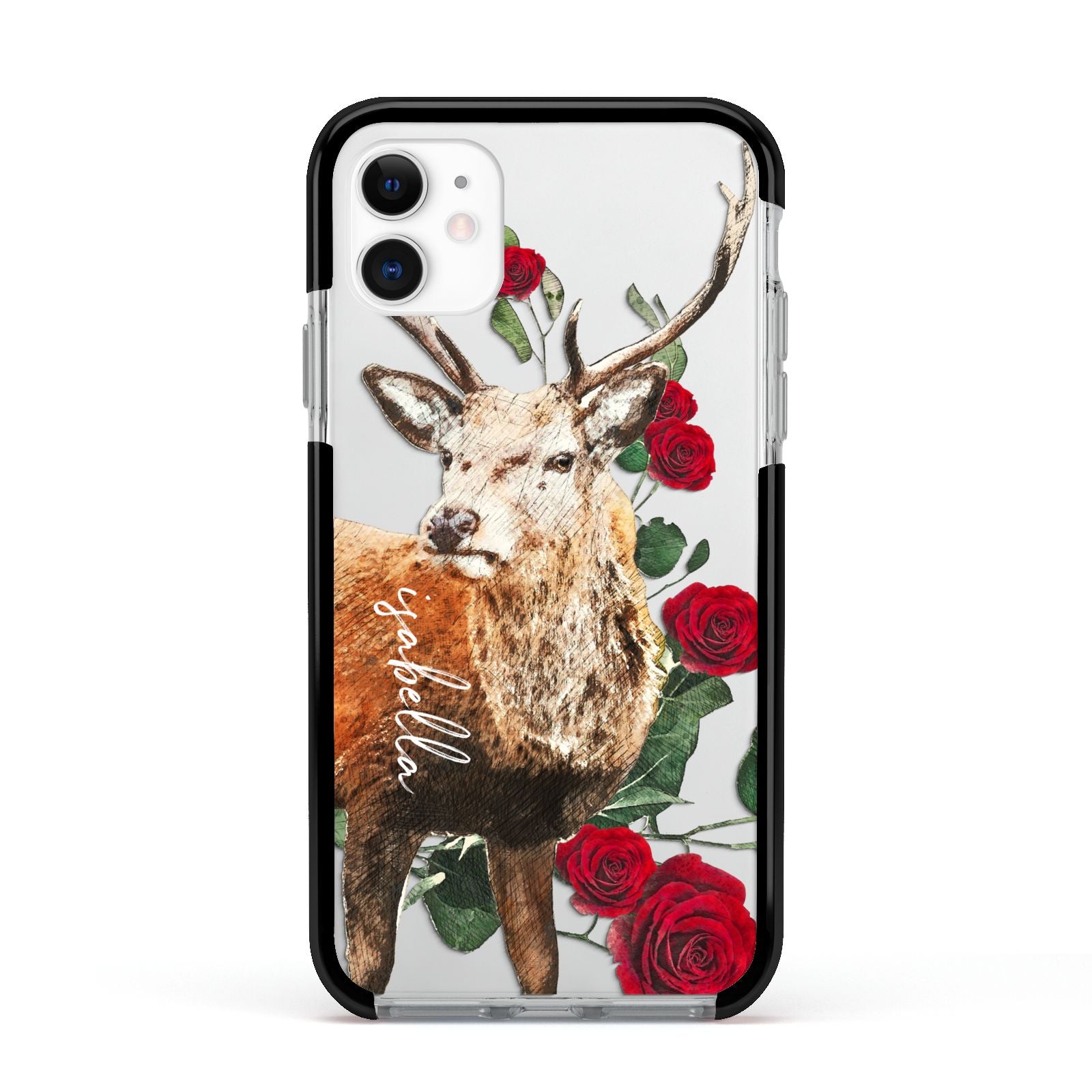 Personalised Deer Name Apple iPhone 11 in White with Black Impact Case