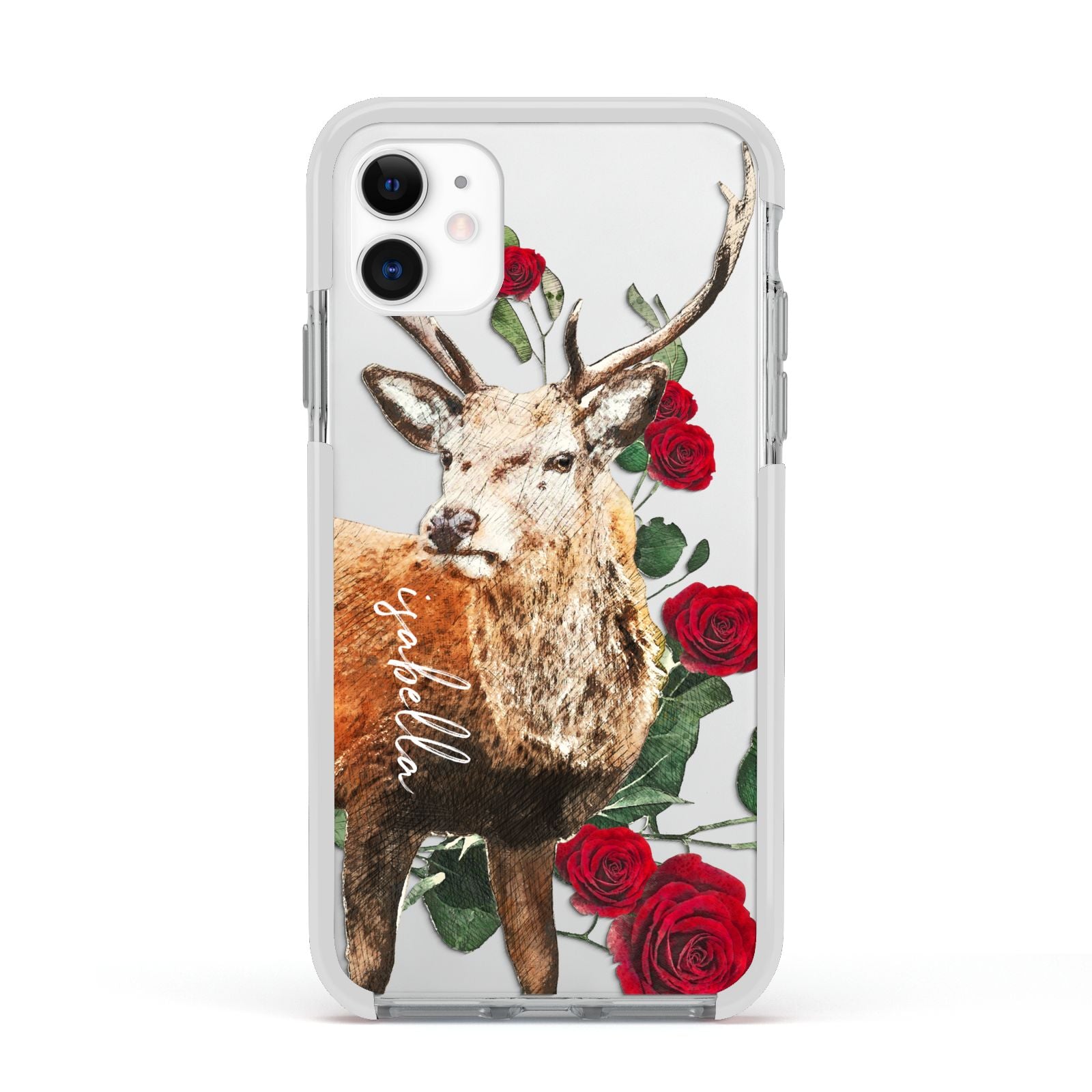 Personalised Deer Name Apple iPhone 11 in White with White Impact Case