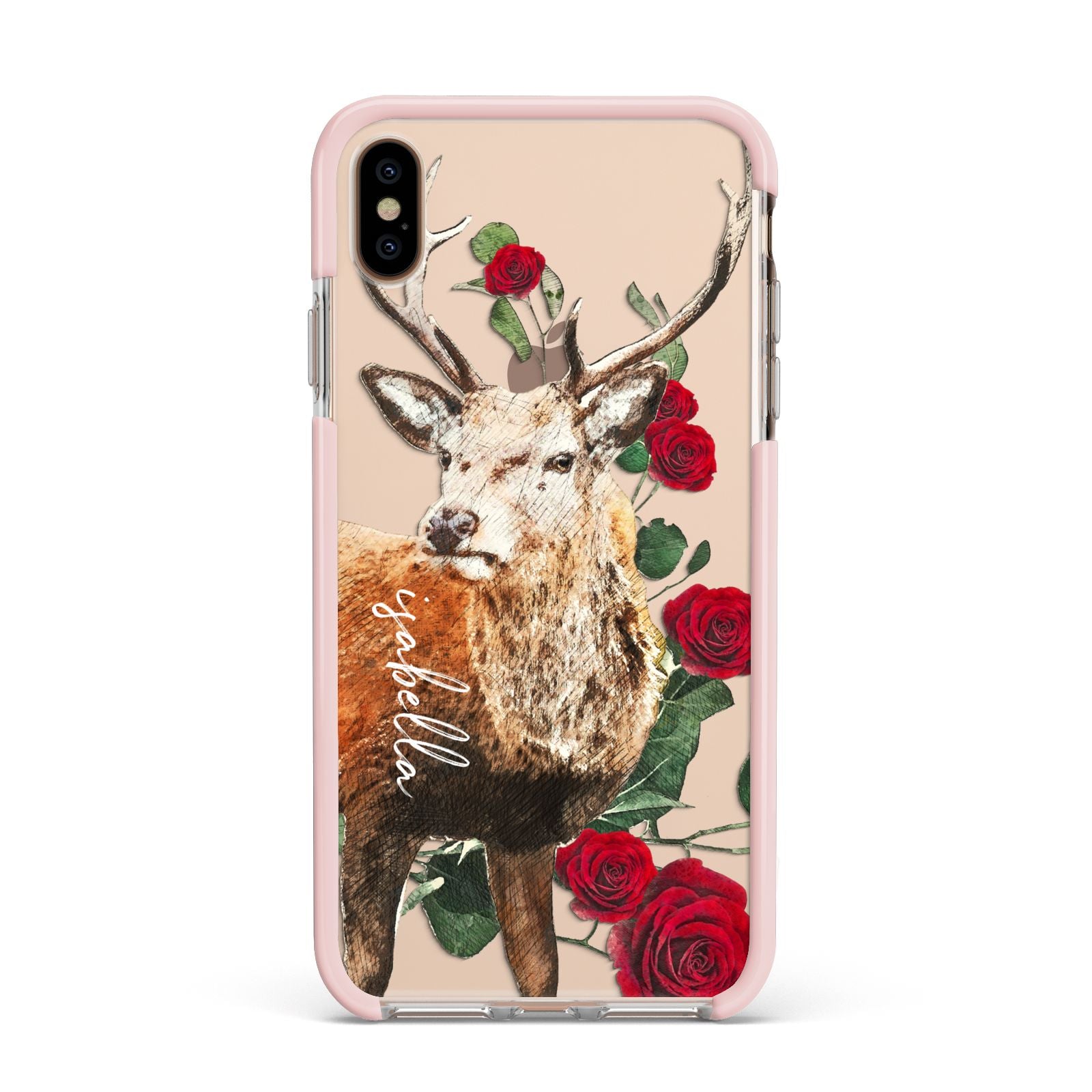 Personalised Deer Name Apple iPhone Xs Max Impact Case Pink Edge on Gold Phone