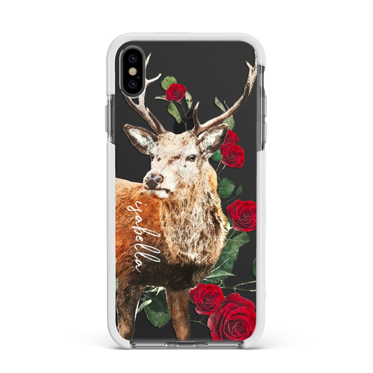 Personalised Deer Name Apple iPhone Xs Max Impact Case White Edge on Black Phone
