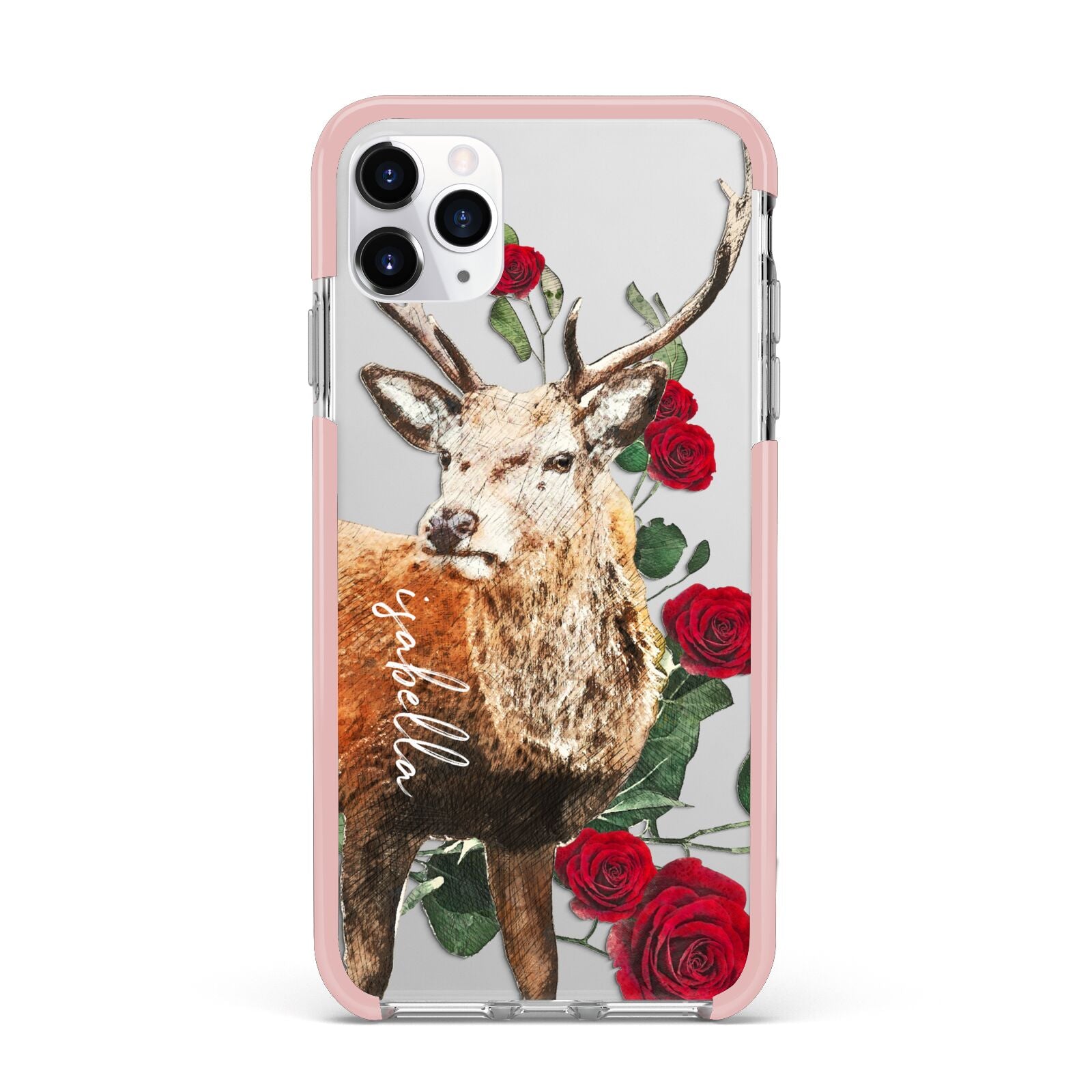 Personalised Deer Name iPhone 11 Pro Max Impact Pink Edge Case