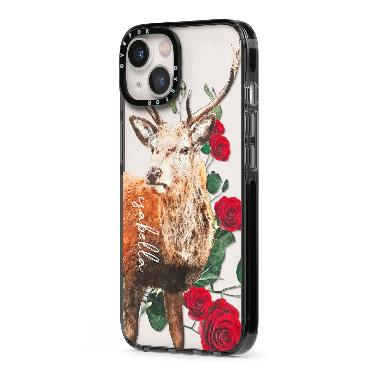 Personalised Deer Name iPhone 13 Black Impact Case Side Angle on Silver phone