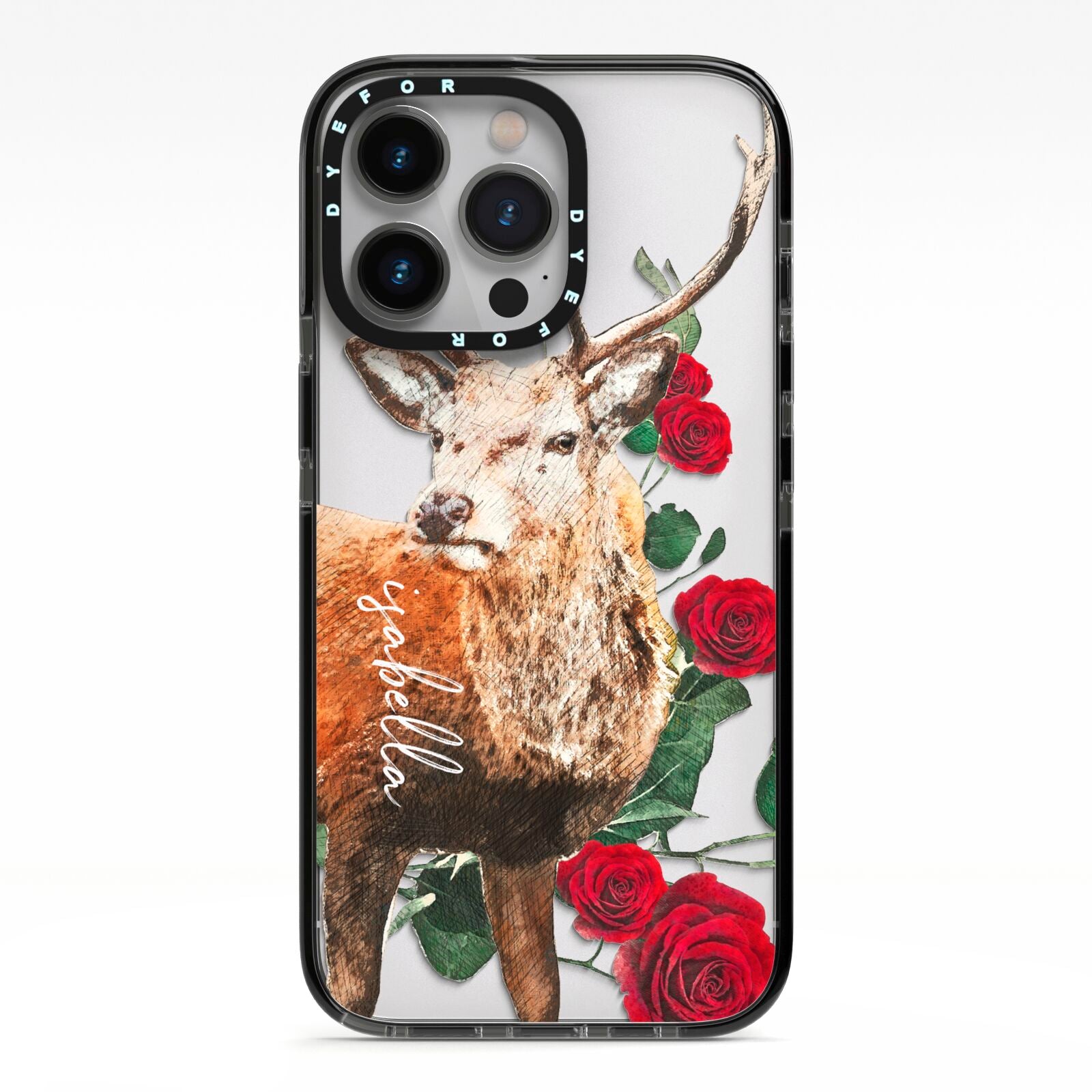 Personalised Deer Name iPhone 13 Pro Black Impact Case on Silver phone