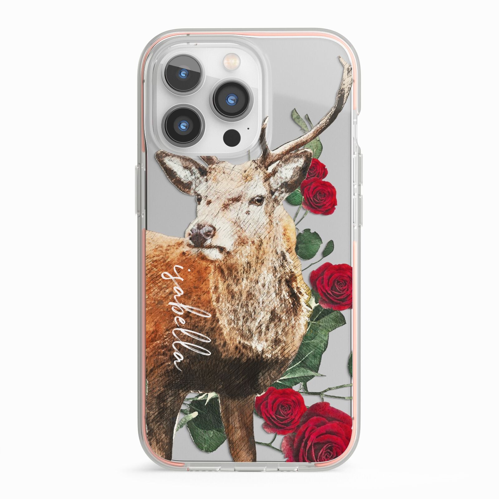Personalised Deer Name iPhone 13 Pro TPU Impact Case with Pink Edges