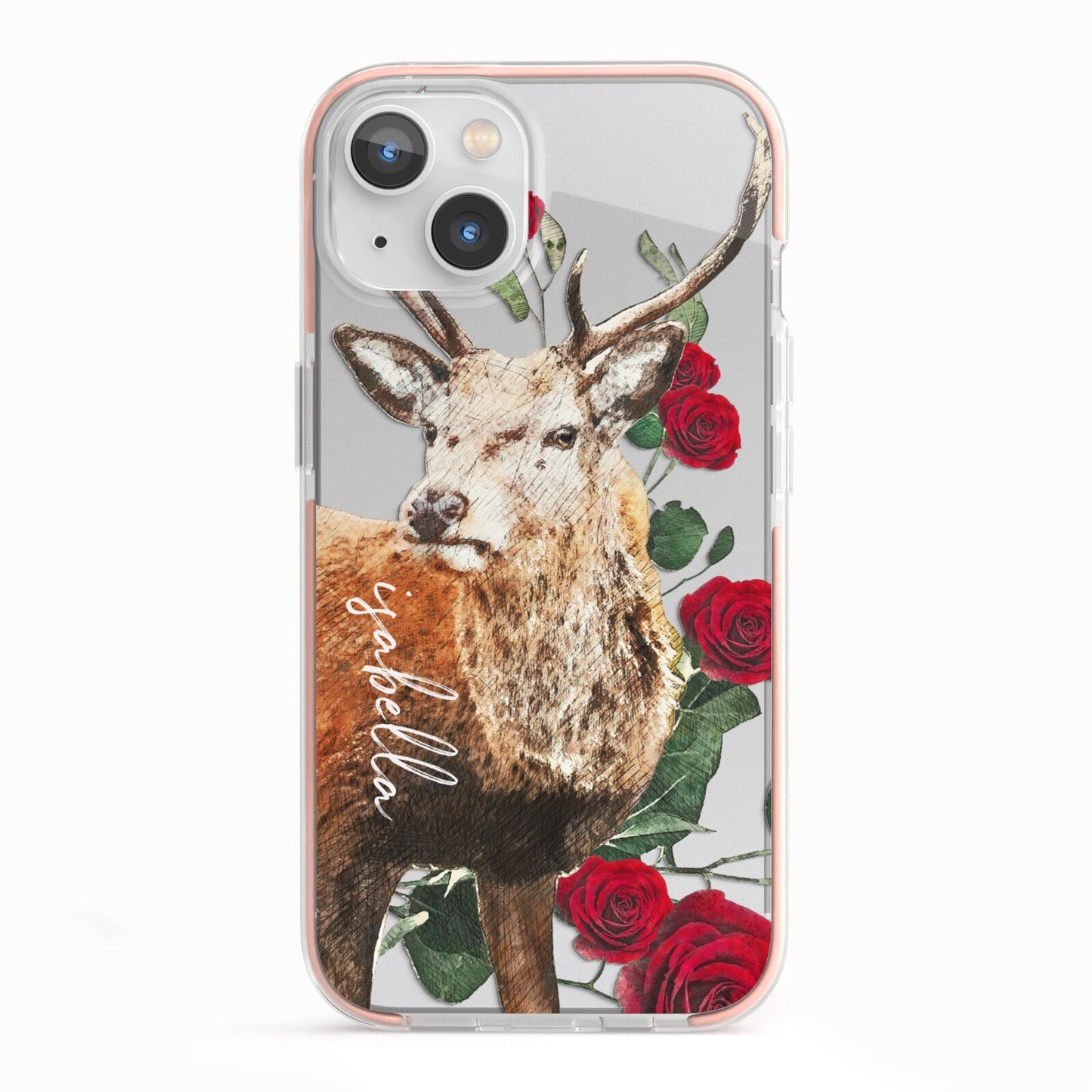 Personalised Deer Name iPhone 13 TPU Impact Case with Pink Edges