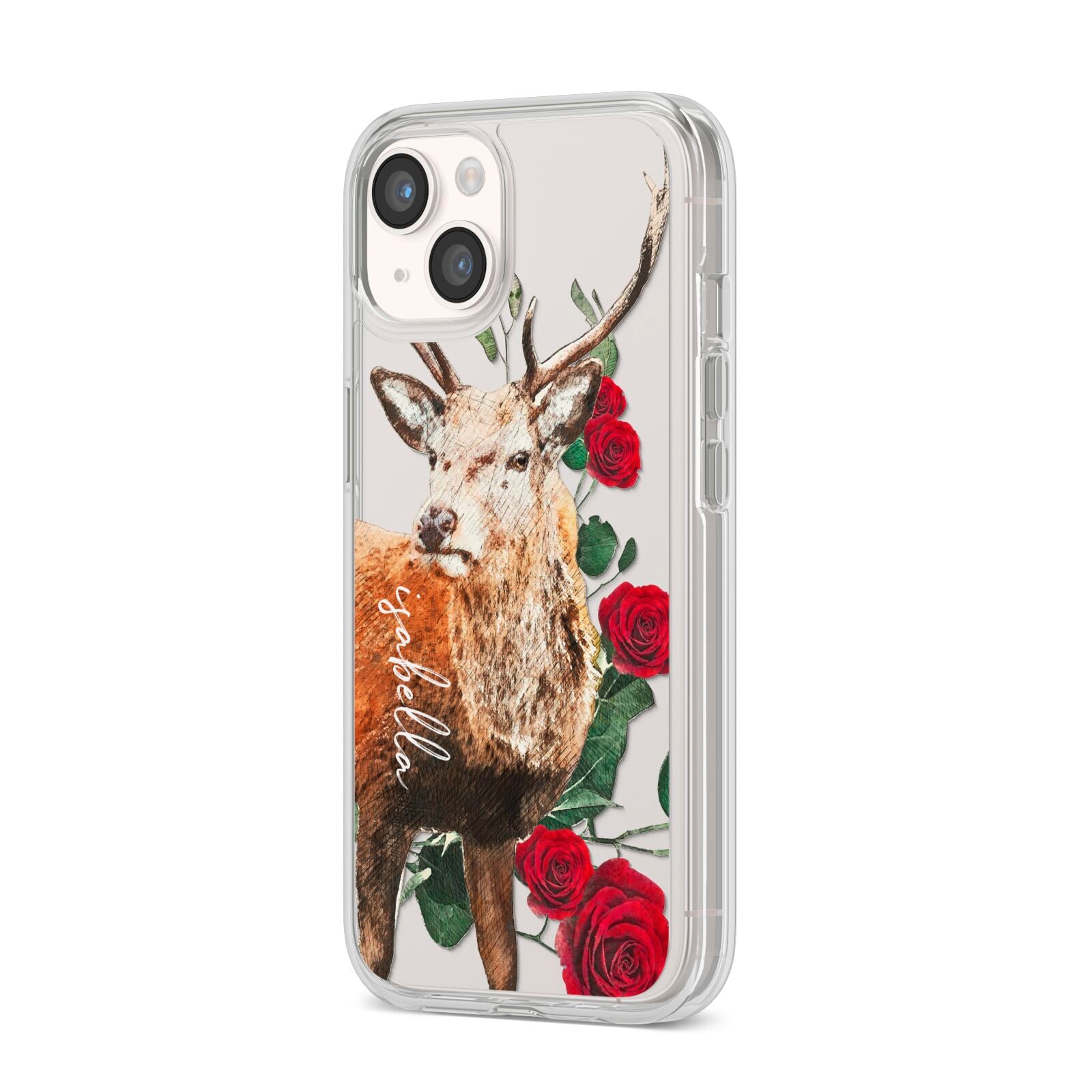 Personalised Deer Name iPhone 14 Clear Tough Case Starlight Angled Image