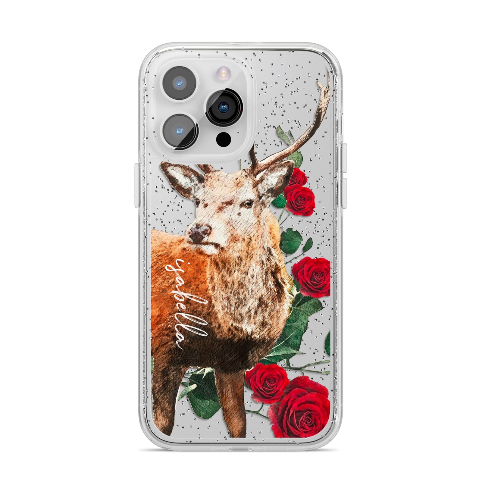 Personalised Deer Name iPhone 14 Pro Max Glitter Tough Case Silver