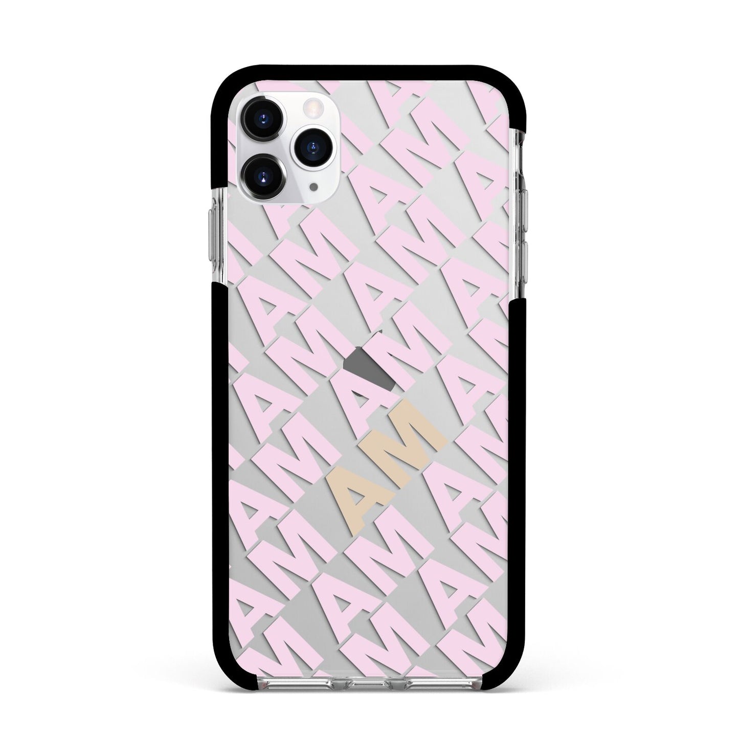 Personalised Diagonal Bold Initials Apple iPhone 11 Pro Max in Silver with Black Impact Case