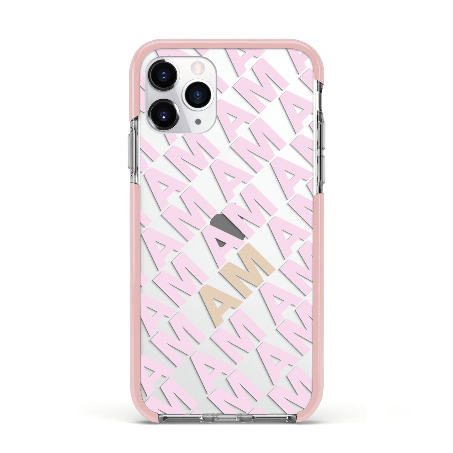 Personalised Diagonal Bold Initials Apple iPhone 11 Pro in Silver with Pink Impact Case