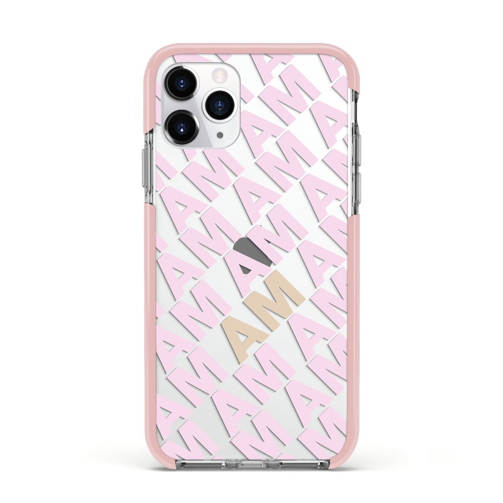 Personalised Diagonal Bold Initials Apple iPhone 11 Pro in Silver with Pink Impact Case