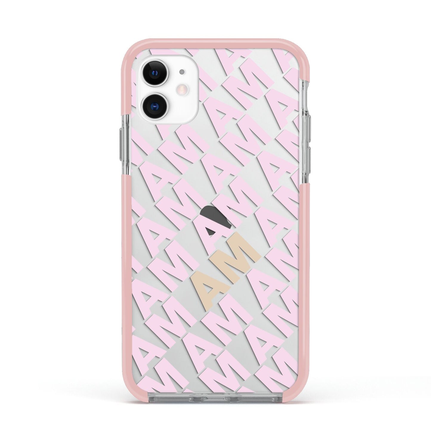 Personalised Diagonal Bold Initials Apple iPhone 11 in White with Pink Impact Case