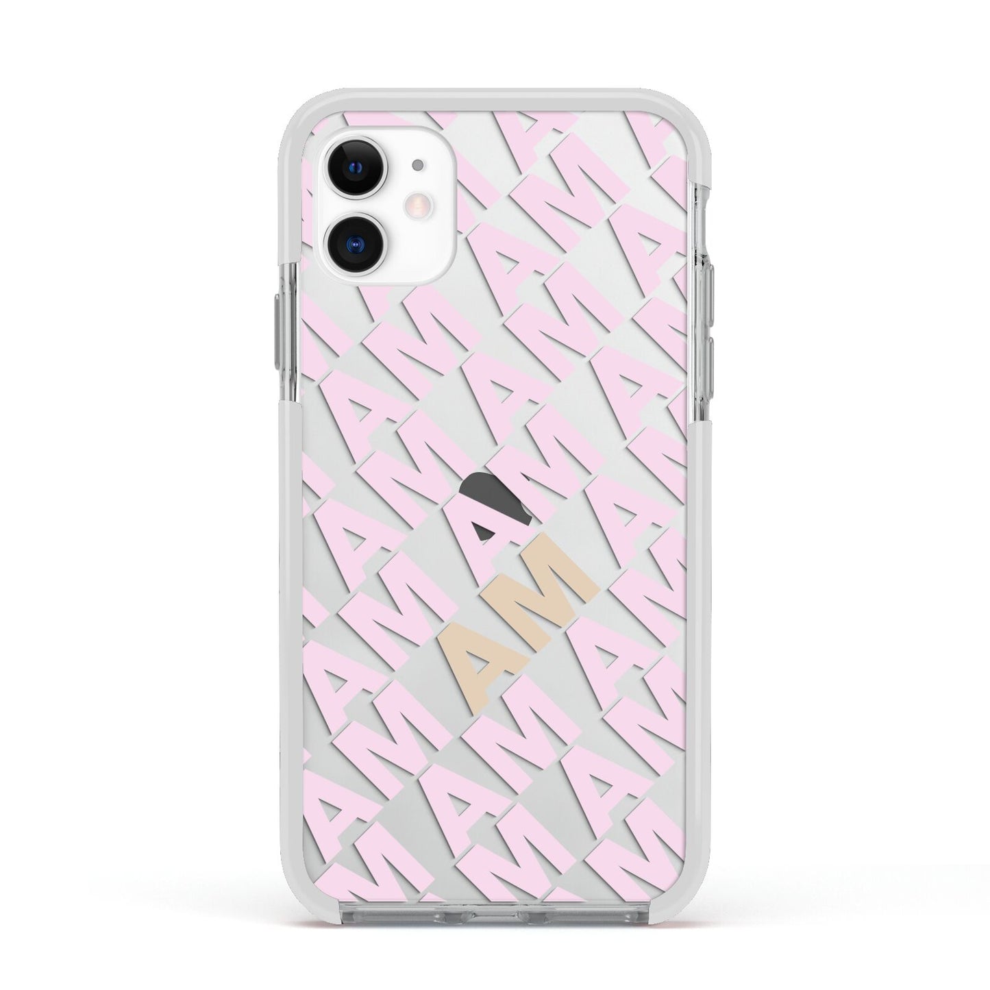 Personalised Diagonal Bold Initials Apple iPhone 11 in White with White Impact Case