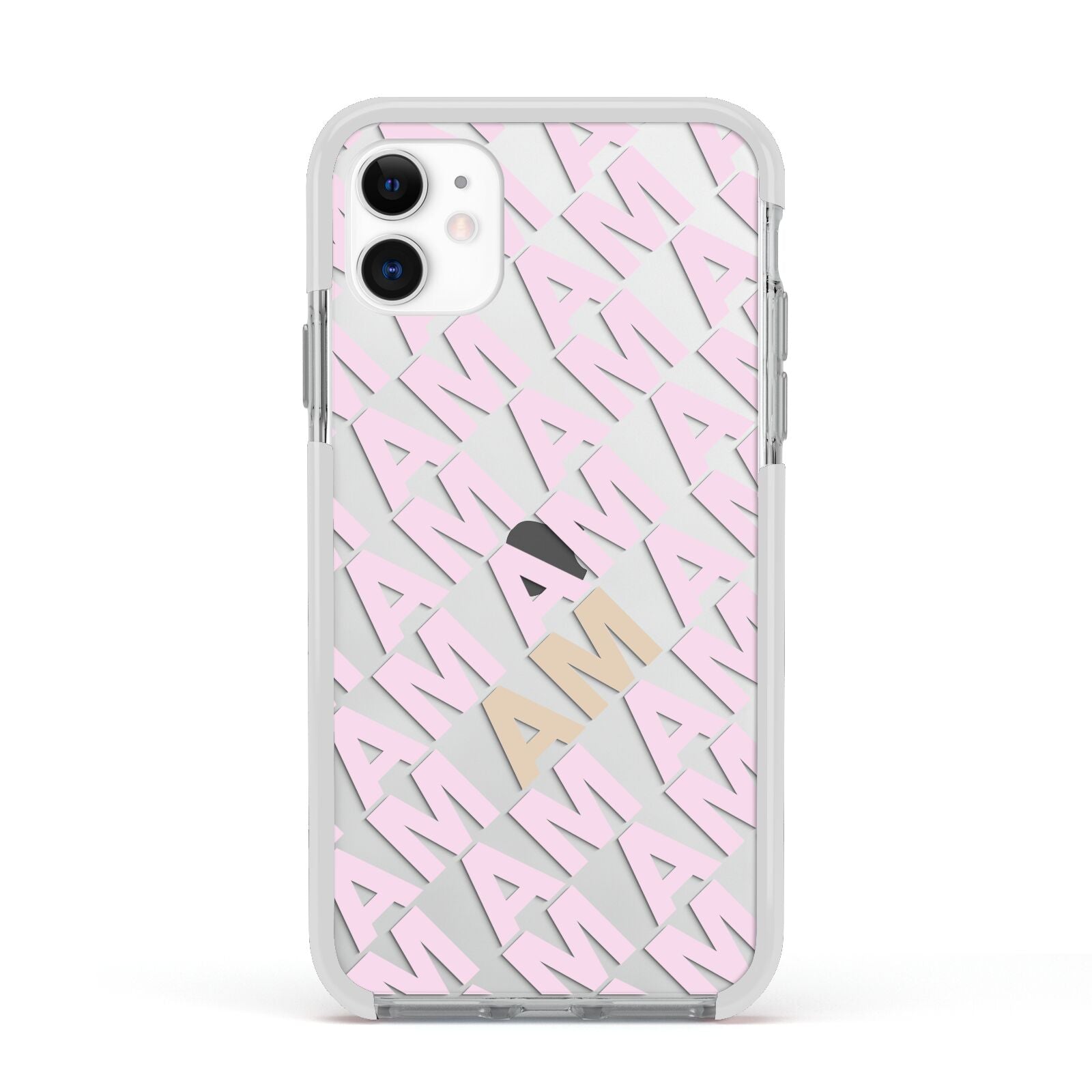 Personalised Diagonal Bold Initials Apple iPhone 11 in White with White Impact Case