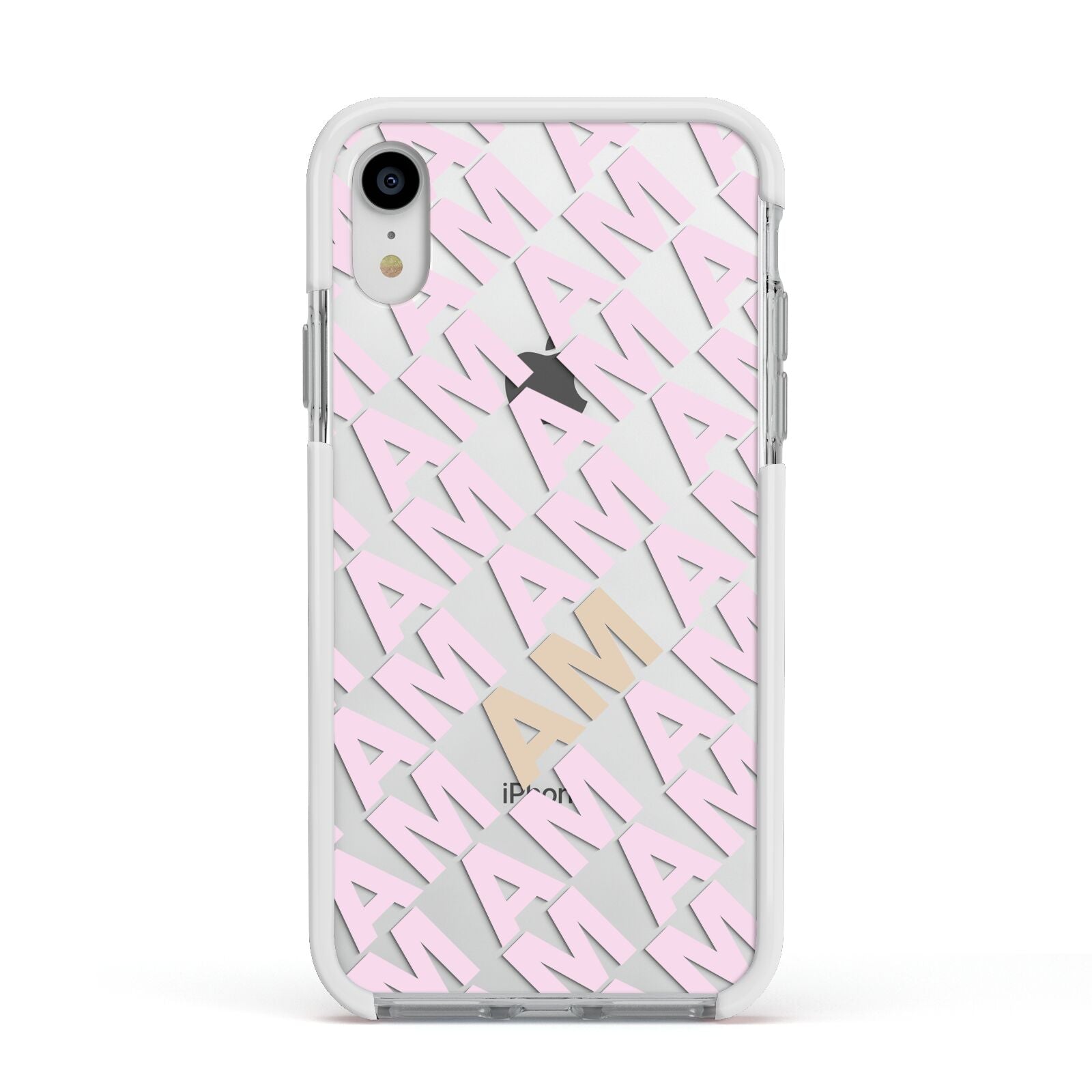 Personalised Diagonal Bold Initials Apple iPhone XR Impact Case White Edge on Silver Phone