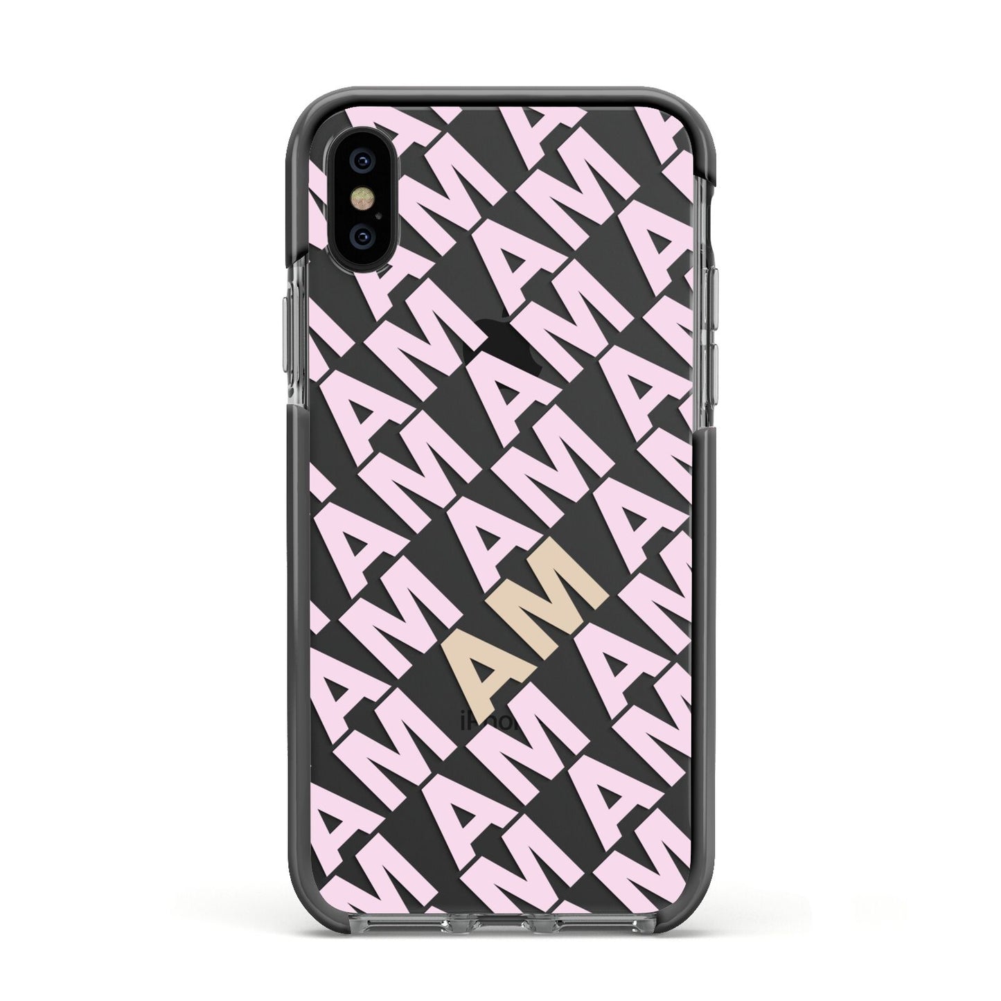 Personalised Diagonal Bold Initials Apple iPhone Xs Impact Case Black Edge on Black Phone