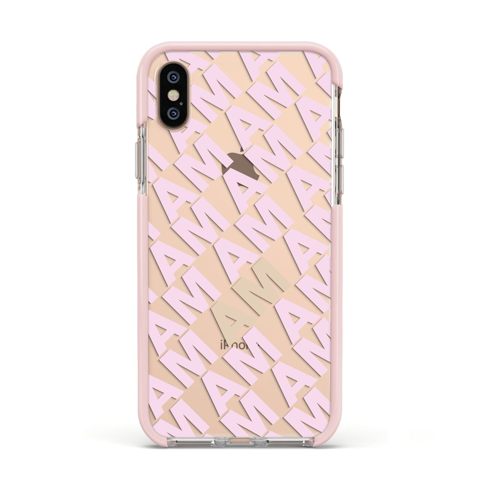 Personalised Diagonal Bold Initials Apple iPhone Xs Impact Case Pink Edge on Gold Phone
