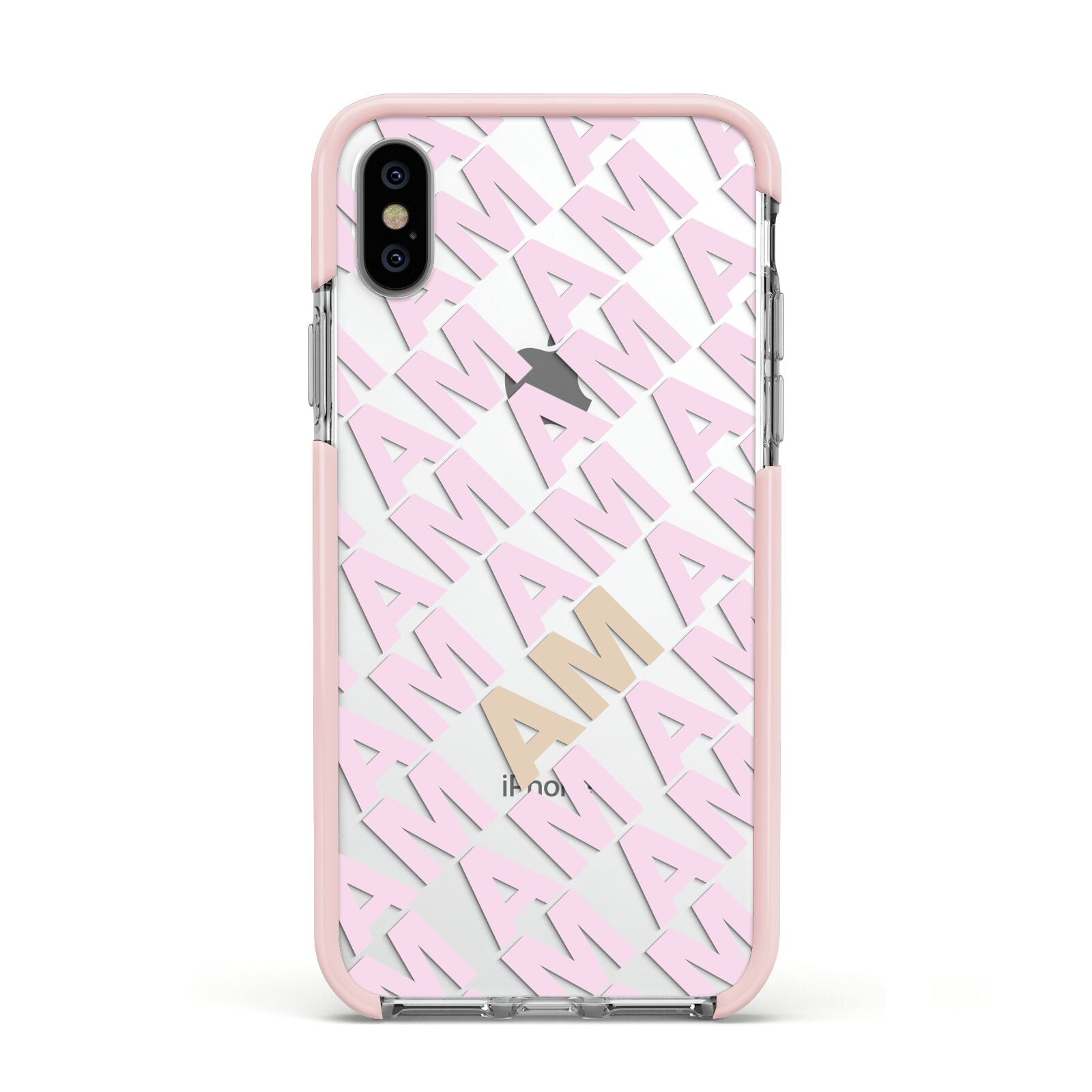 Personalised Diagonal Bold Initials Apple iPhone Xs Impact Case Pink Edge on Silver Phone