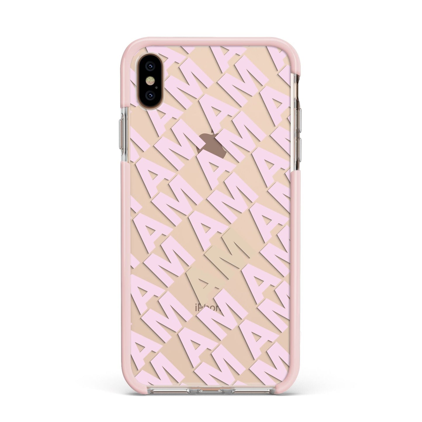 Personalised Diagonal Bold Initials Apple iPhone Xs Max Impact Case Pink Edge on Gold Phone