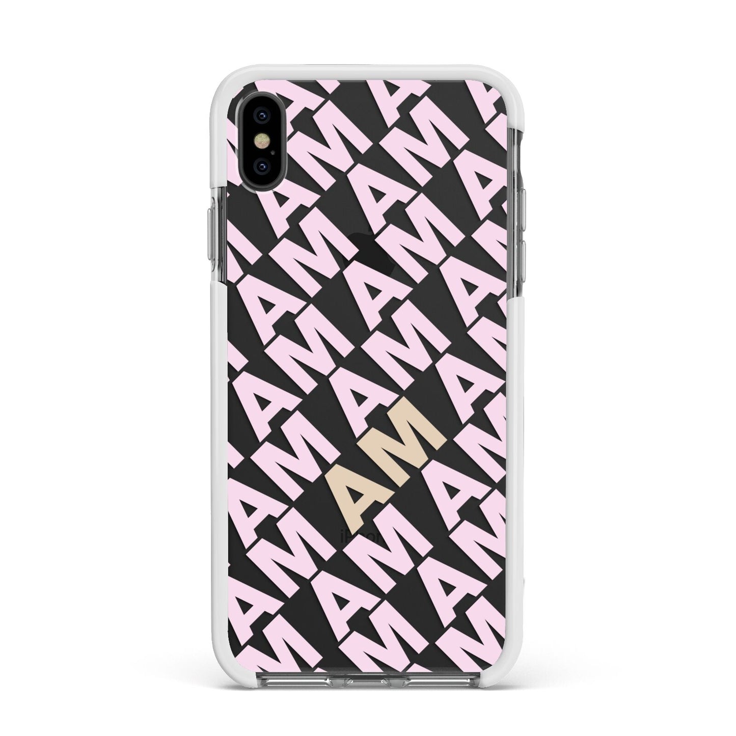 Personalised Diagonal Bold Initials Apple iPhone Xs Max Impact Case White Edge on Black Phone