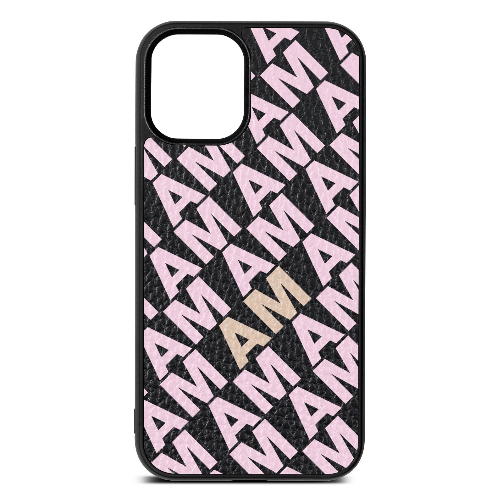 Personalised Diagonal Bold Initials Black Pebble Leather iPhone 12 Mini Case
