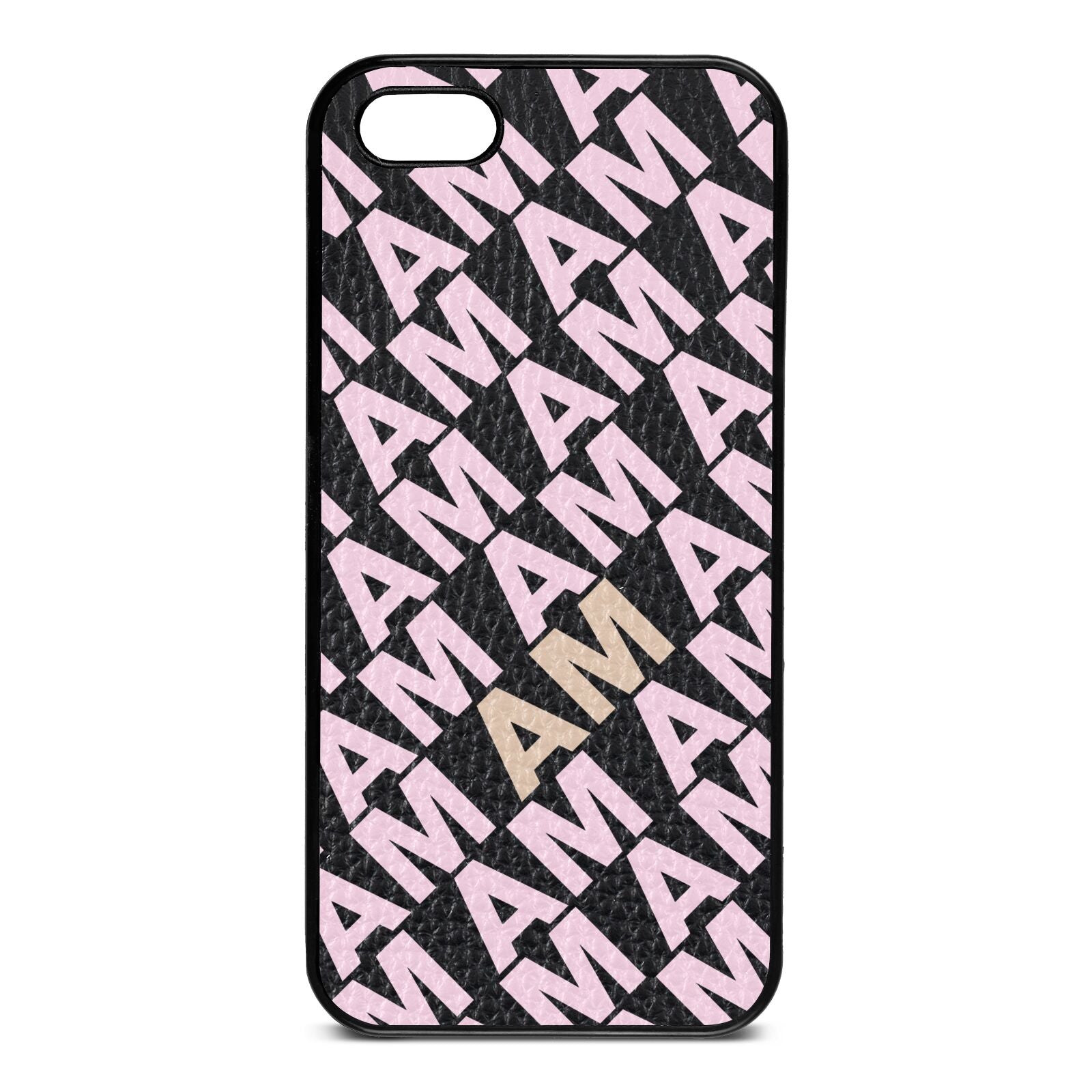 Personalised Diagonal Bold Initials Black Pebble Leather iPhone 5 Case