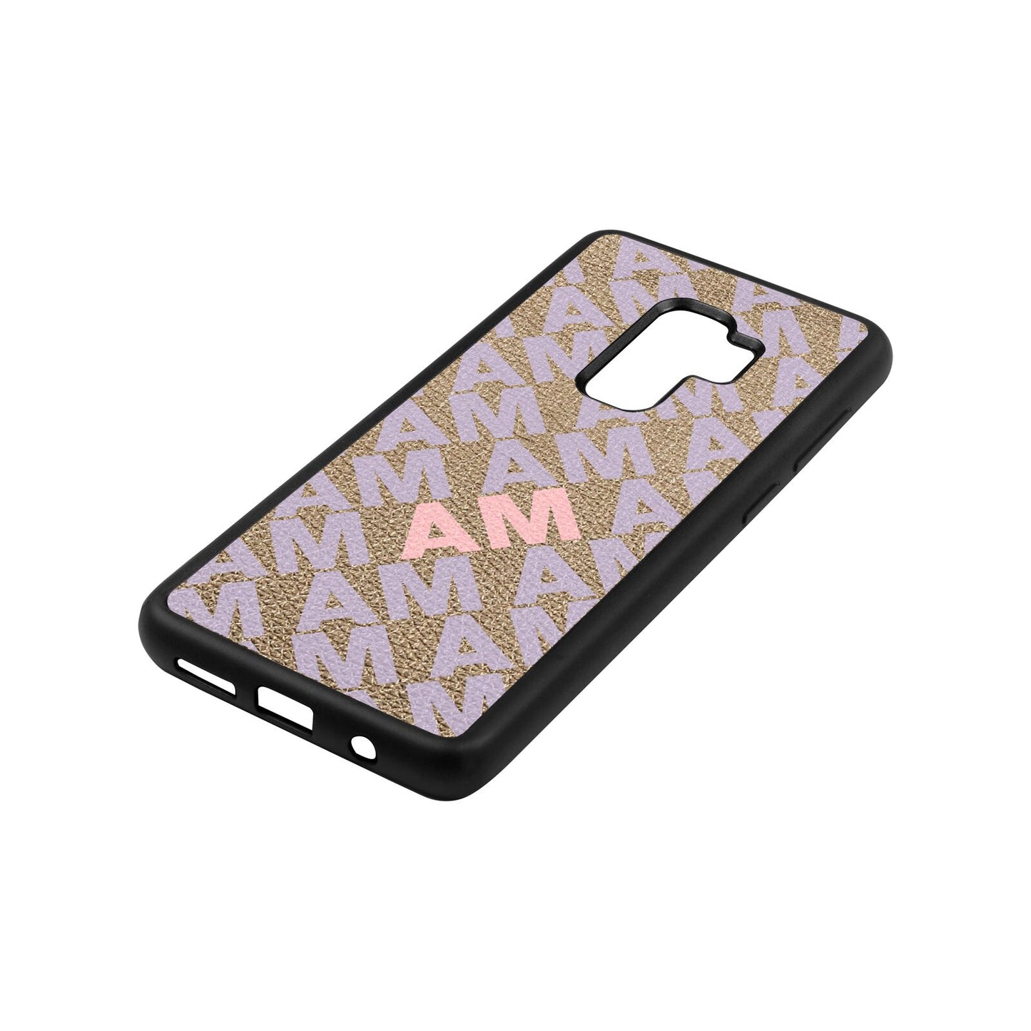 Personalised Diagonal Bold Initials Gold Pebble Leather Samsung S9 Plus Case Side Angle