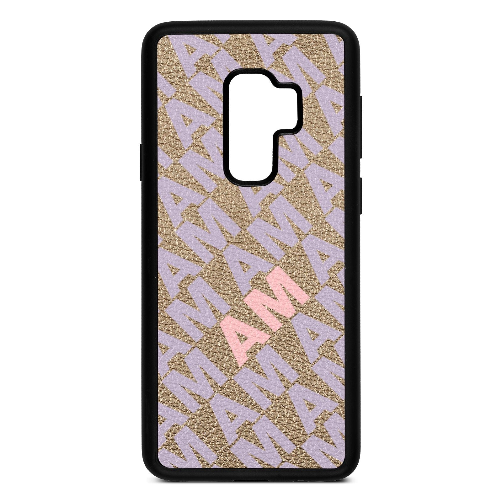 Personalised Diagonal Bold Initials Gold Pebble Leather Samsung S9 Plus Case