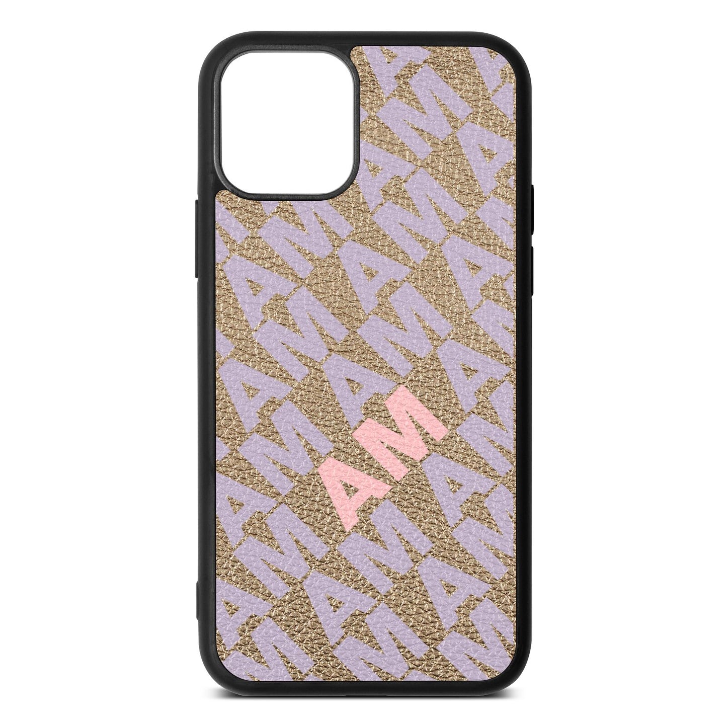 Personalised Diagonal Bold Initials Gold Pebble Leather iPhone 11 Case