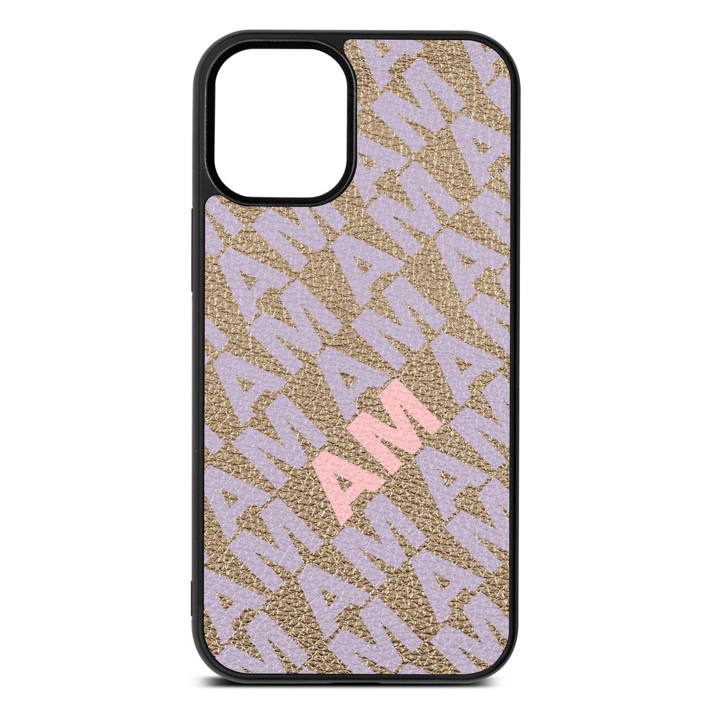 Personalised Diagonal Bold Initials Gold Pebble Leather iPhone 12 Mini Case