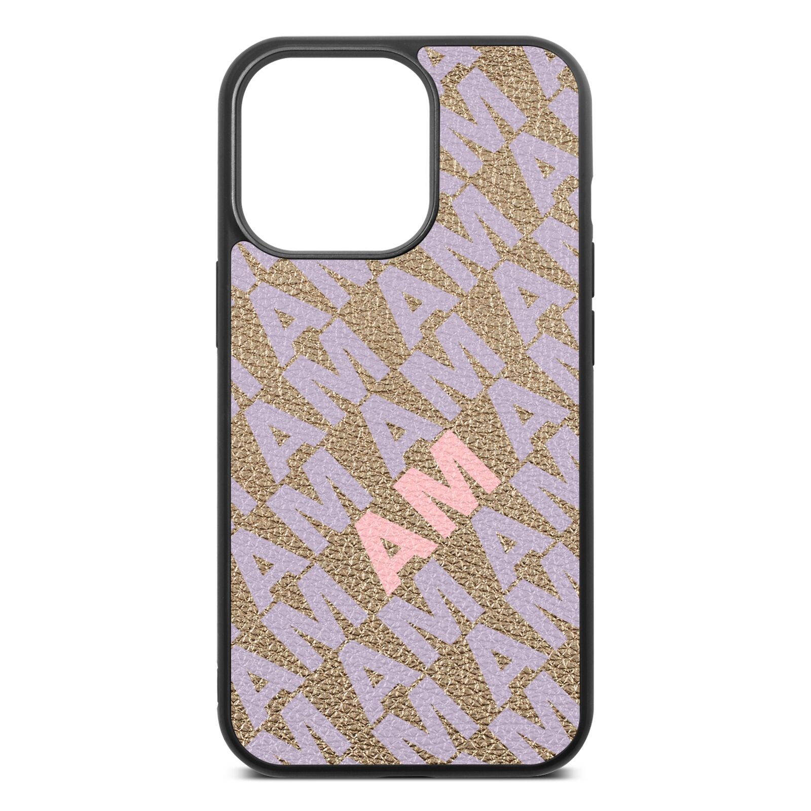 Personalised Diagonal Bold Initials Gold Pebble Leather iPhone 13 Pro Case