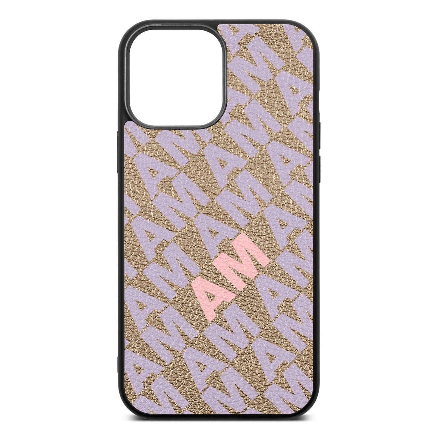 Personalised Diagonal Bold Initials Gold Pebble Leather iPhone 13 Pro Max Case