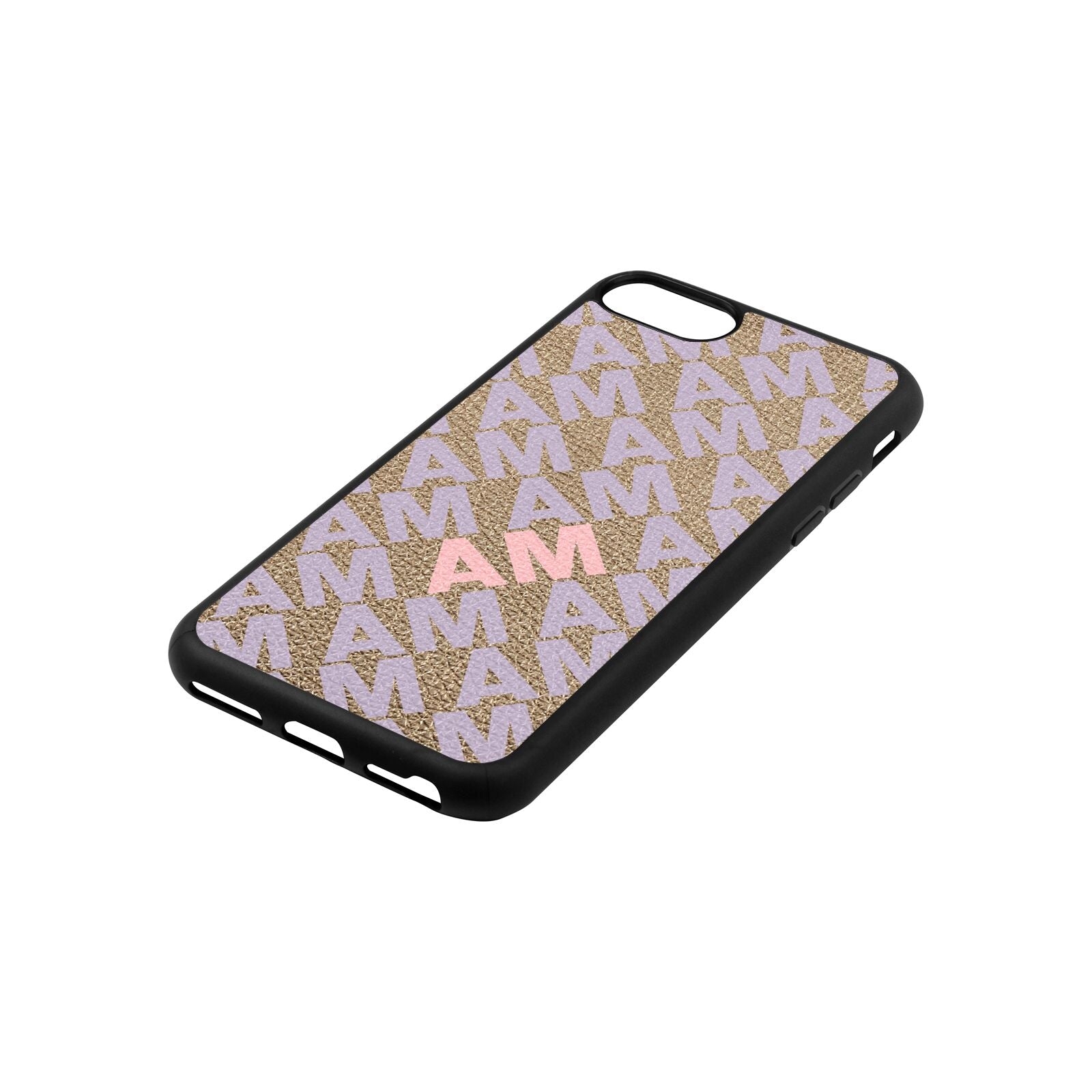 Personalised Diagonal Bold Initials Gold Pebble Leather iPhone 8 Case Side Angle