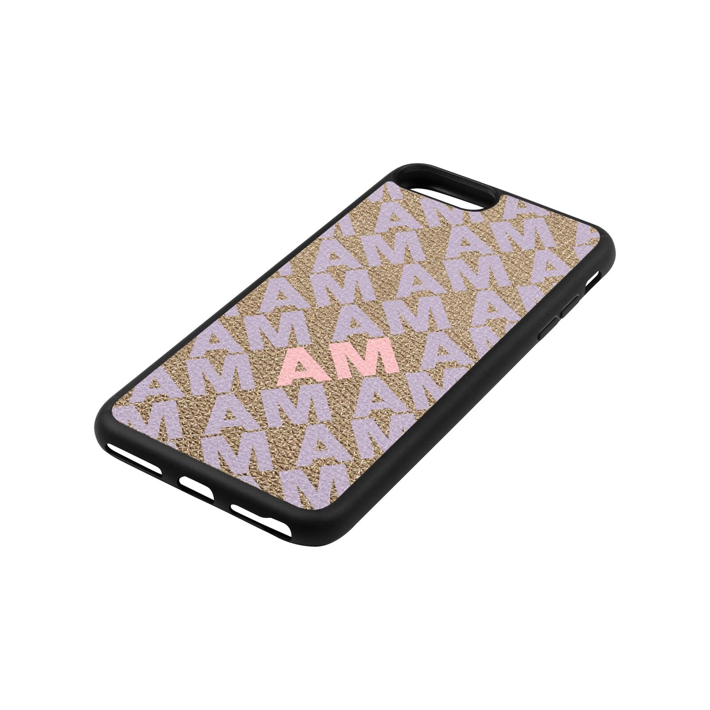 Personalised Diagonal Bold Initials Gold Pebble Leather iPhone 8 Plus Case Side Angle