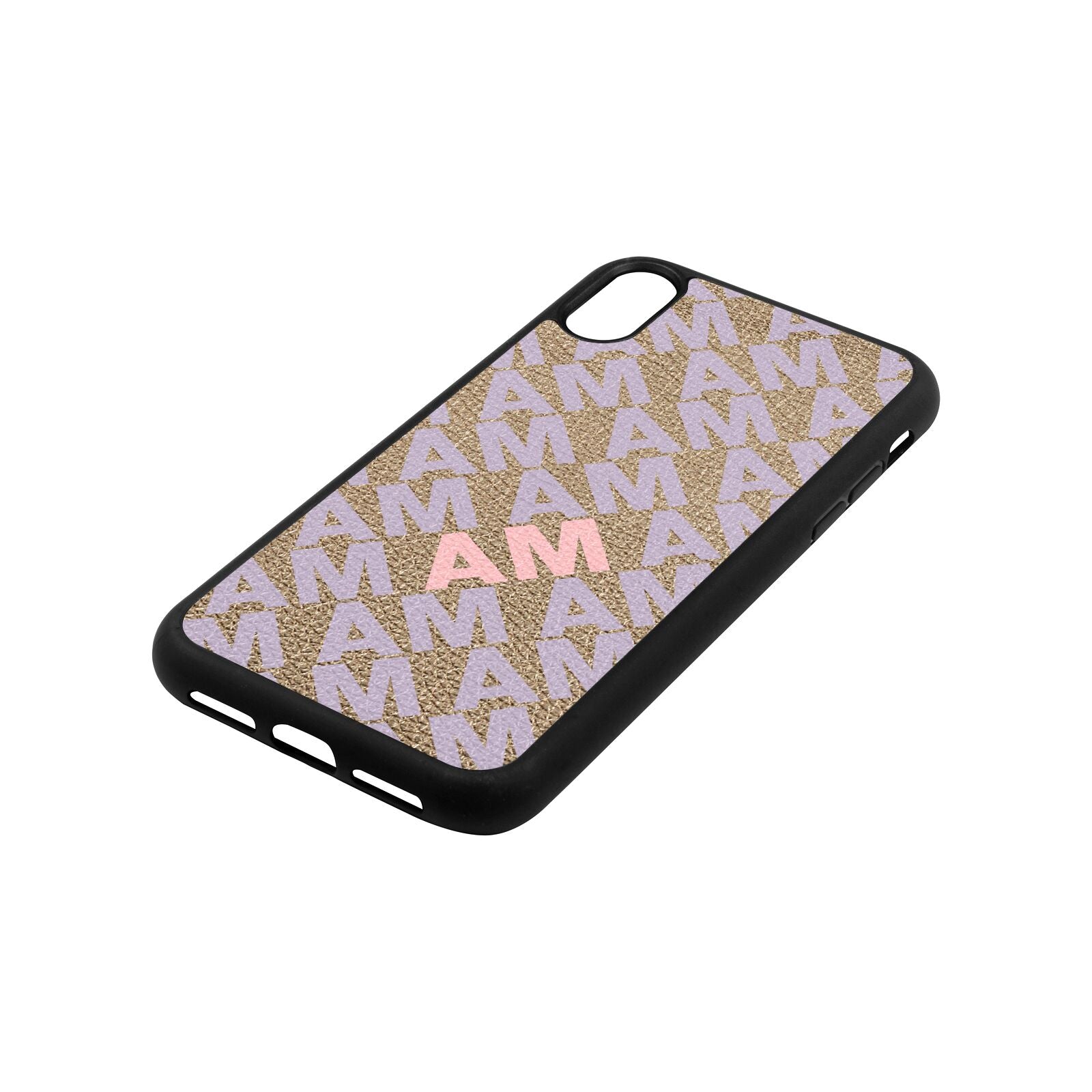 Personalised Diagonal Bold Initials Gold Pebble Leather iPhone Xr Case Side Angle