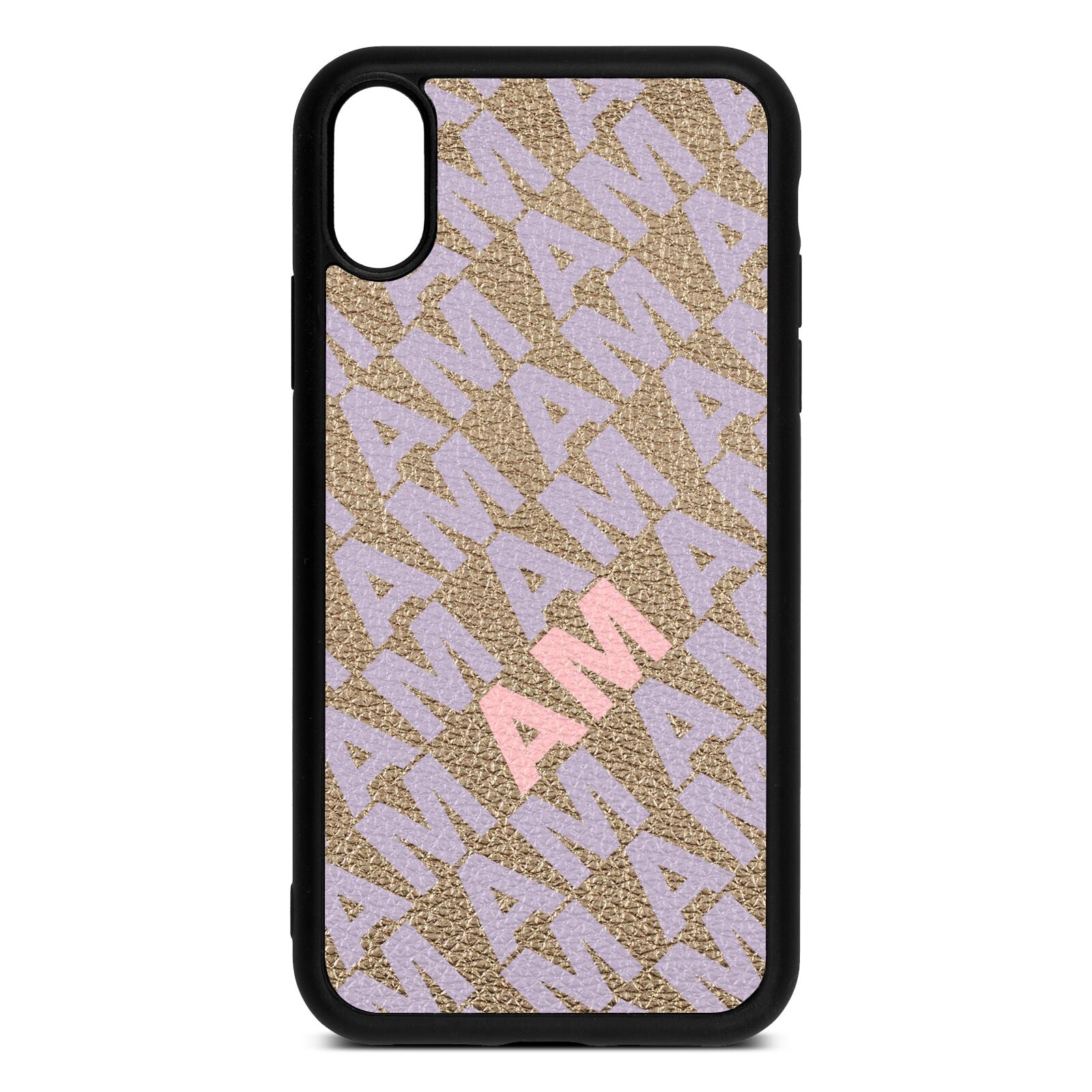 Personalised Diagonal Bold Initials Gold Pebble Leather iPhone Xr Case