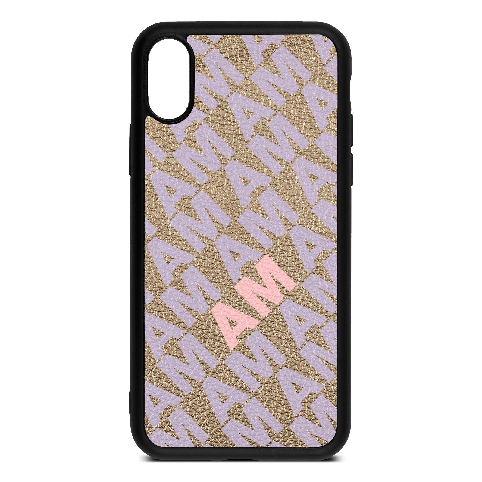 Personalised Diagonal Bold Initials Gold Pebble Leather iPhone Xs Case