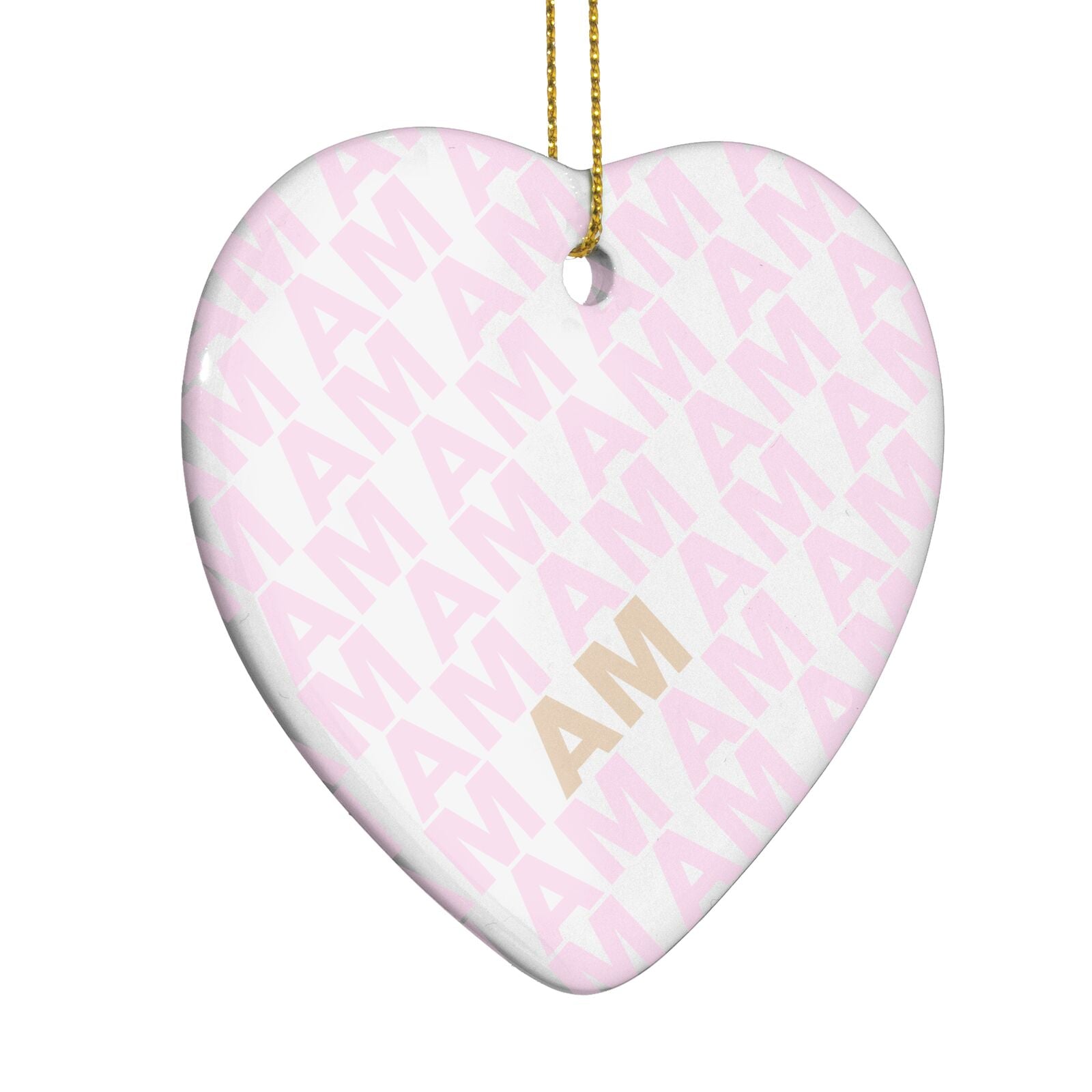 Personalised Diagonal Bold Initials Heart Decoration Side Angle