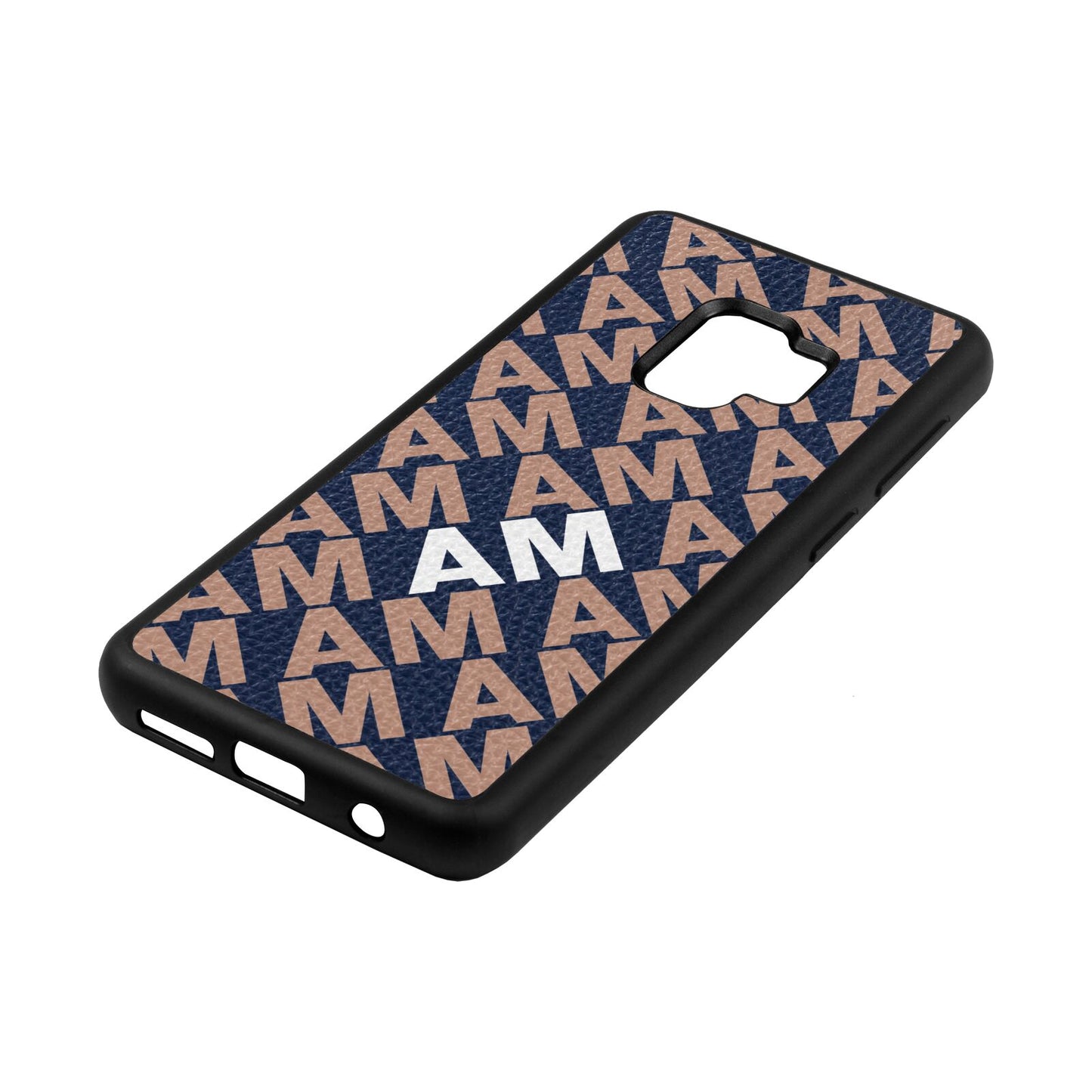 Personalised Diagonal Bold Initials Navy Blue Pebble Leather Samsung S9 Case Side Angle