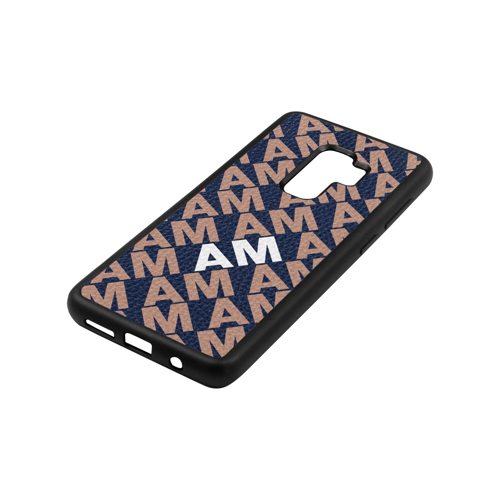 Personalised Diagonal Bold Initials Navy Blue Pebble Leather Samsung S9 Plus Case Side Angle