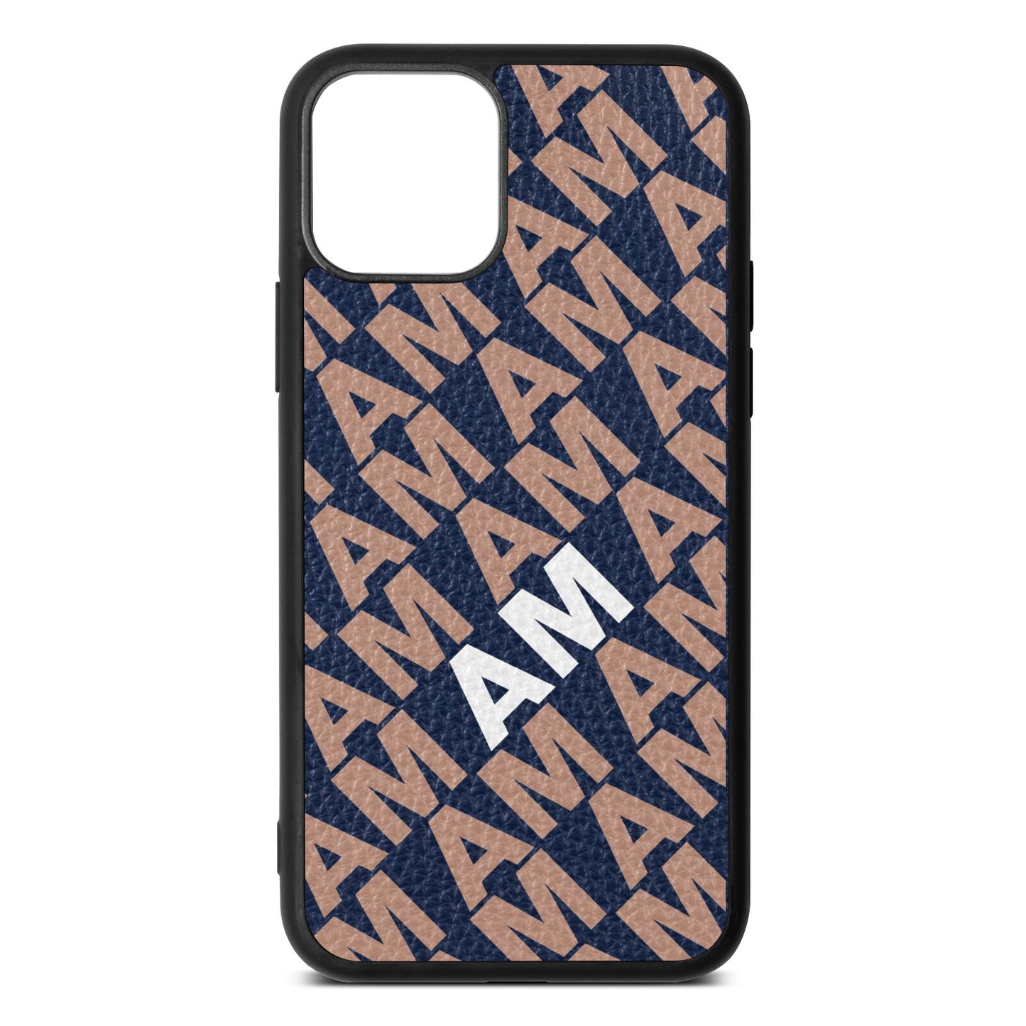 Personalised Diagonal Bold Initials Navy Blue Pebble Leather iPhone 11 Pro Case