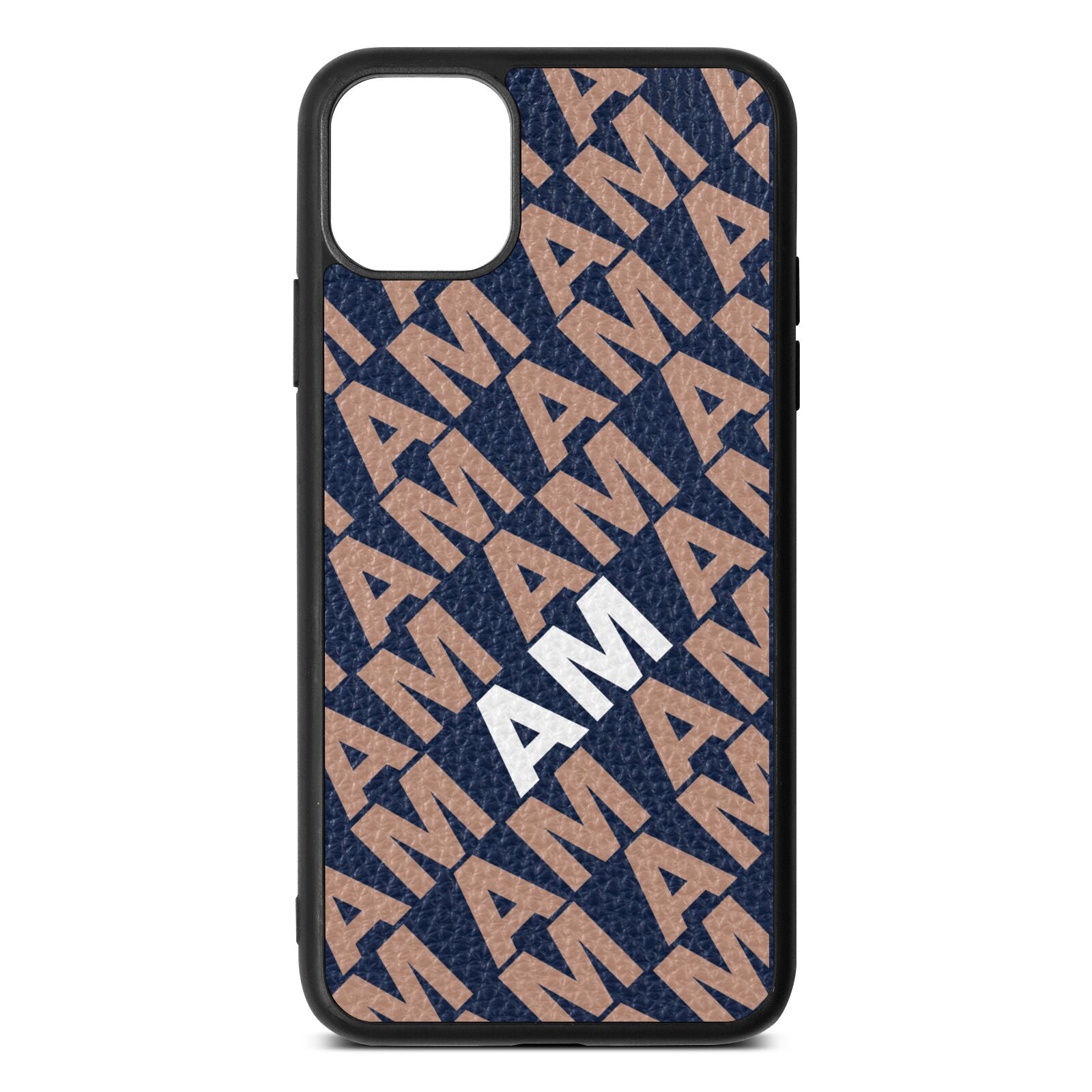 Personalised Diagonal Bold Initials Navy Blue Pebble Leather iPhone 11 Pro Max Case