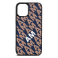 Personalised Diagonal Bold Initials Navy Blue Pebble Leather iPhone 12 Mini Case
