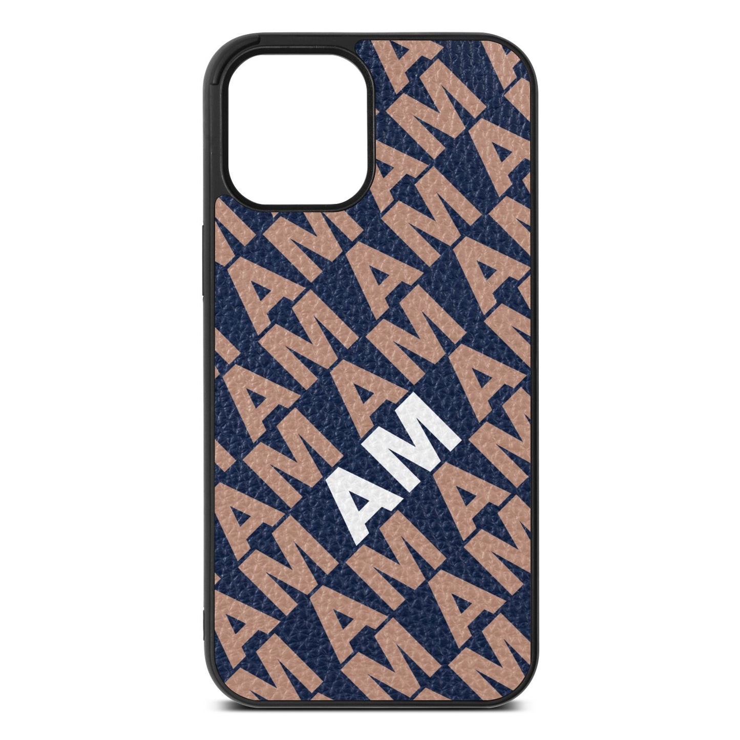 Personalised Diagonal Bold Initials Navy Blue Pebble Leather iPhone 12 Pro Max Case