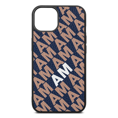 Personalised Diagonal Bold Initials Navy Blue Pebble Leather iPhone 13 Case