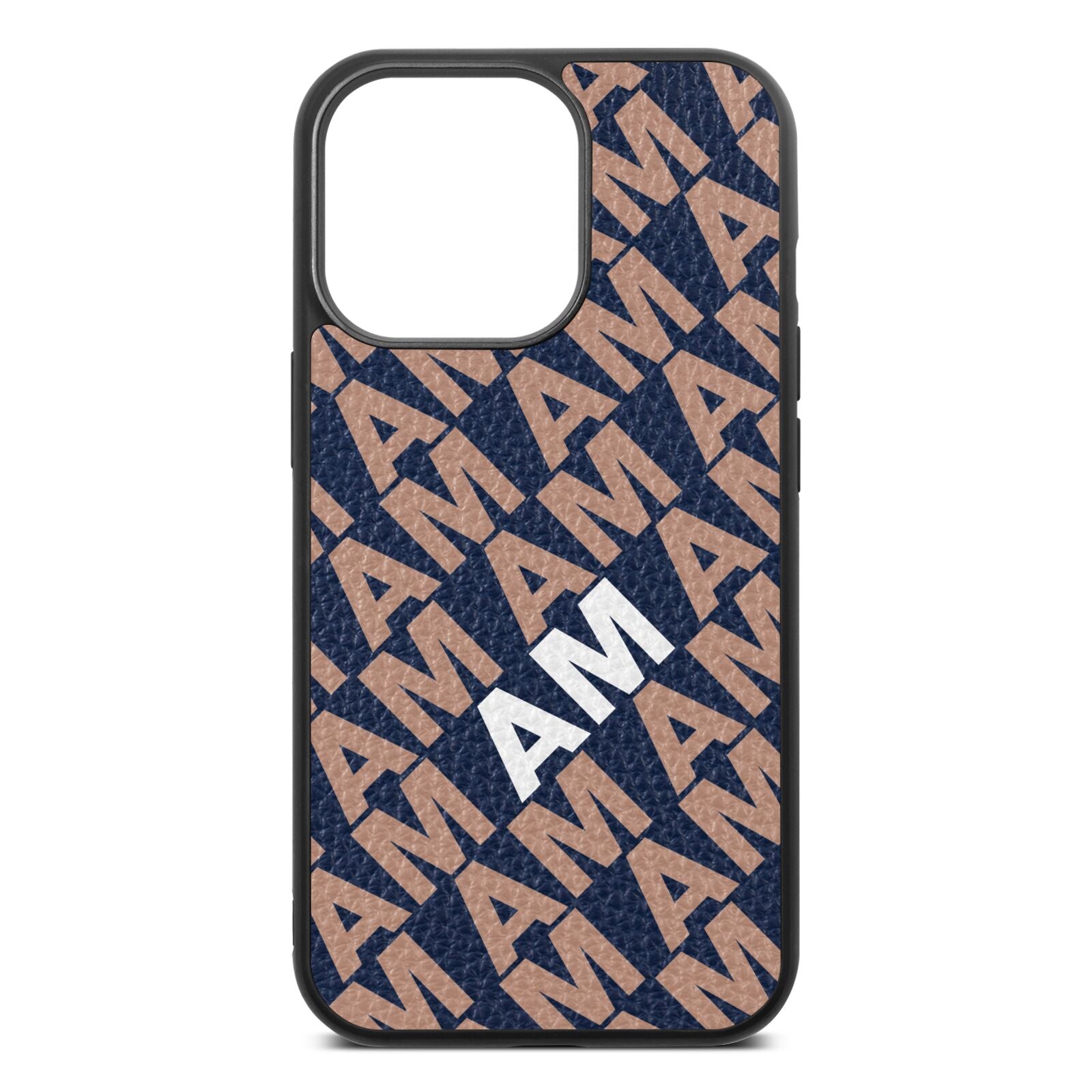 Personalised Diagonal Bold Initials Navy Blue Pebble Leather iPhone 13 Pro Case