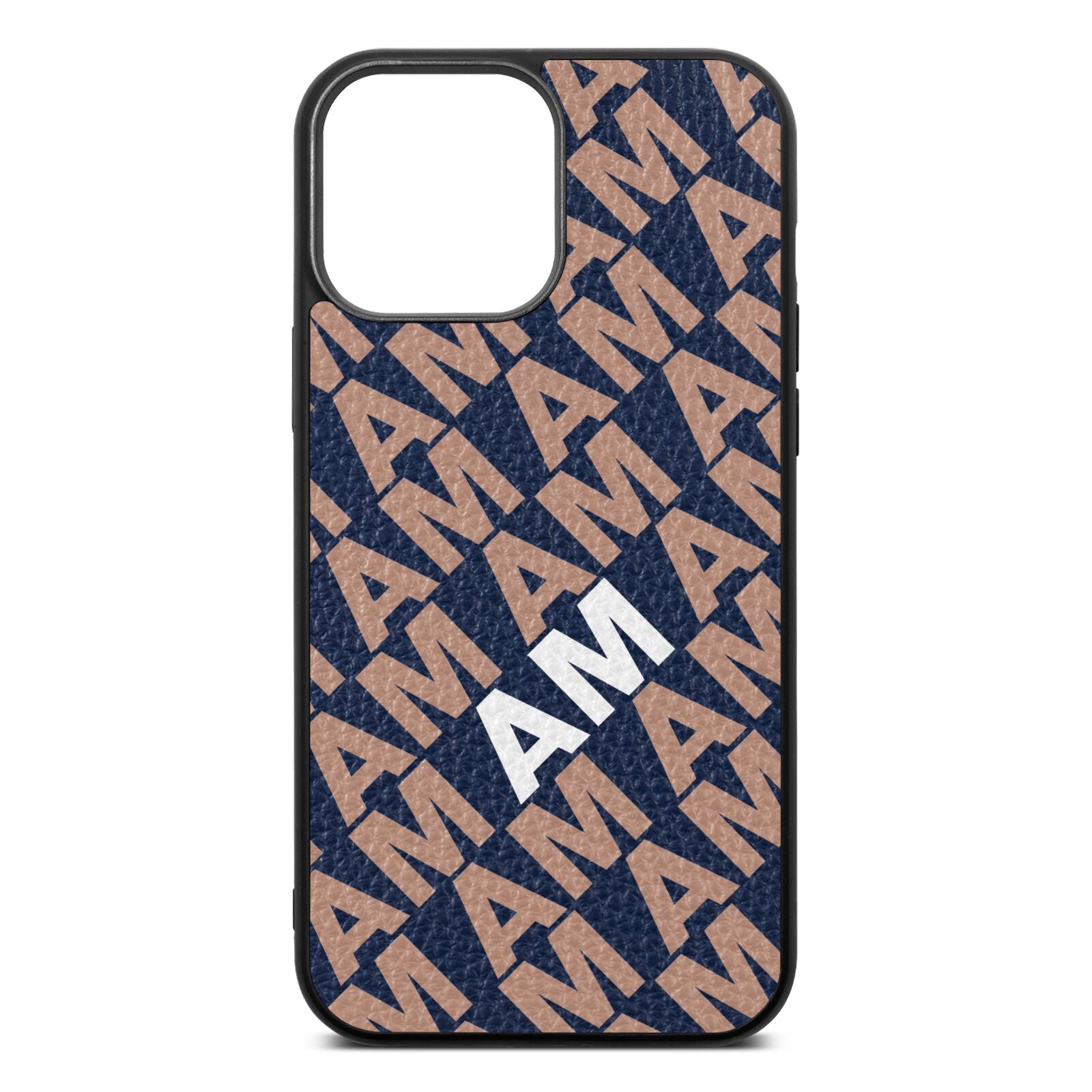 Personalised Diagonal Bold Initials Navy Blue Pebble Leather iPhone 13 Pro Max Case