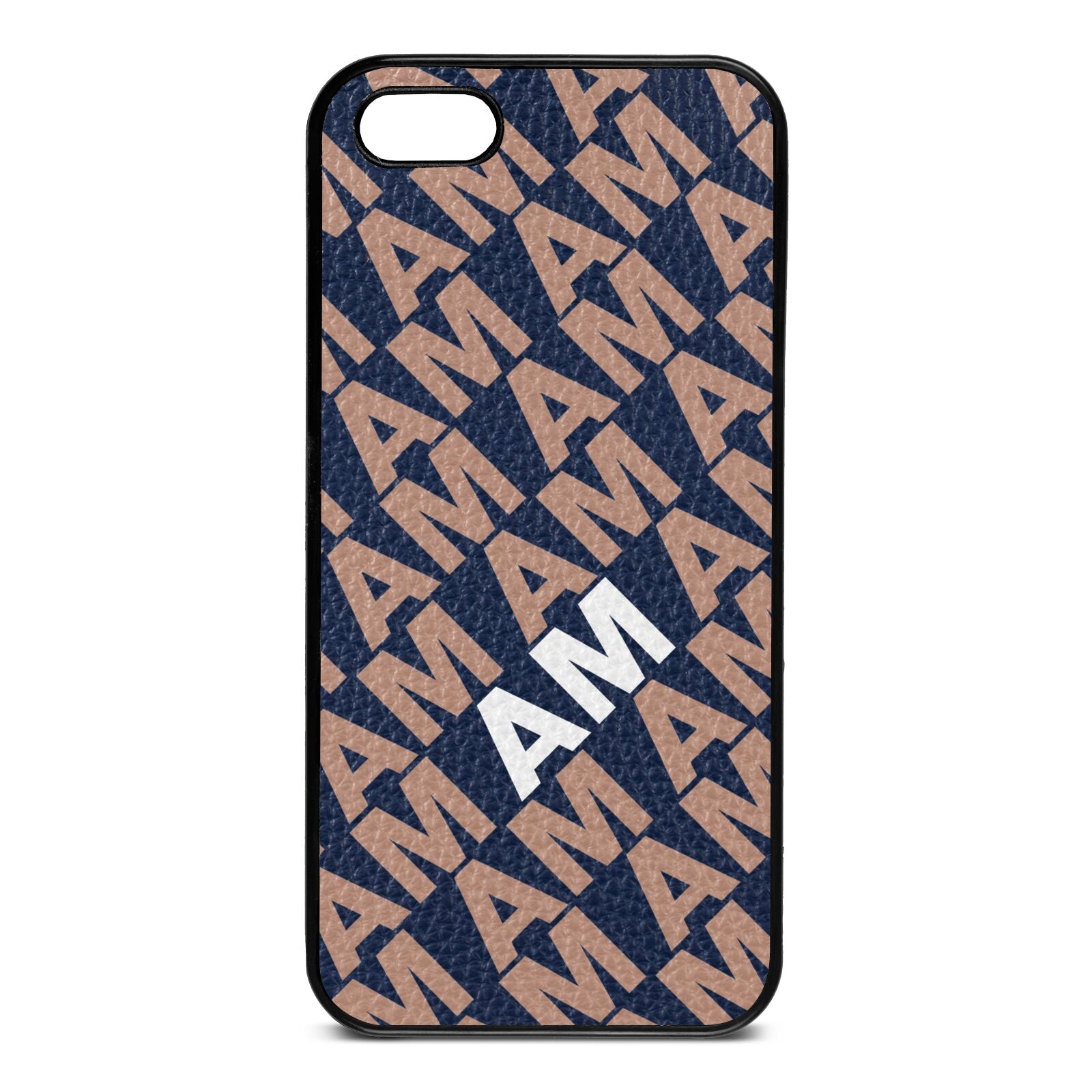 Personalised Diagonal Bold Initials Navy Blue Pebble Leather iPhone 5 Case