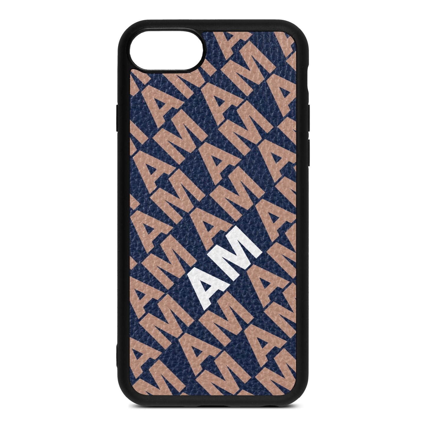 Personalised Diagonal Bold Initials Navy Blue Pebble Leather iPhone 8 Case