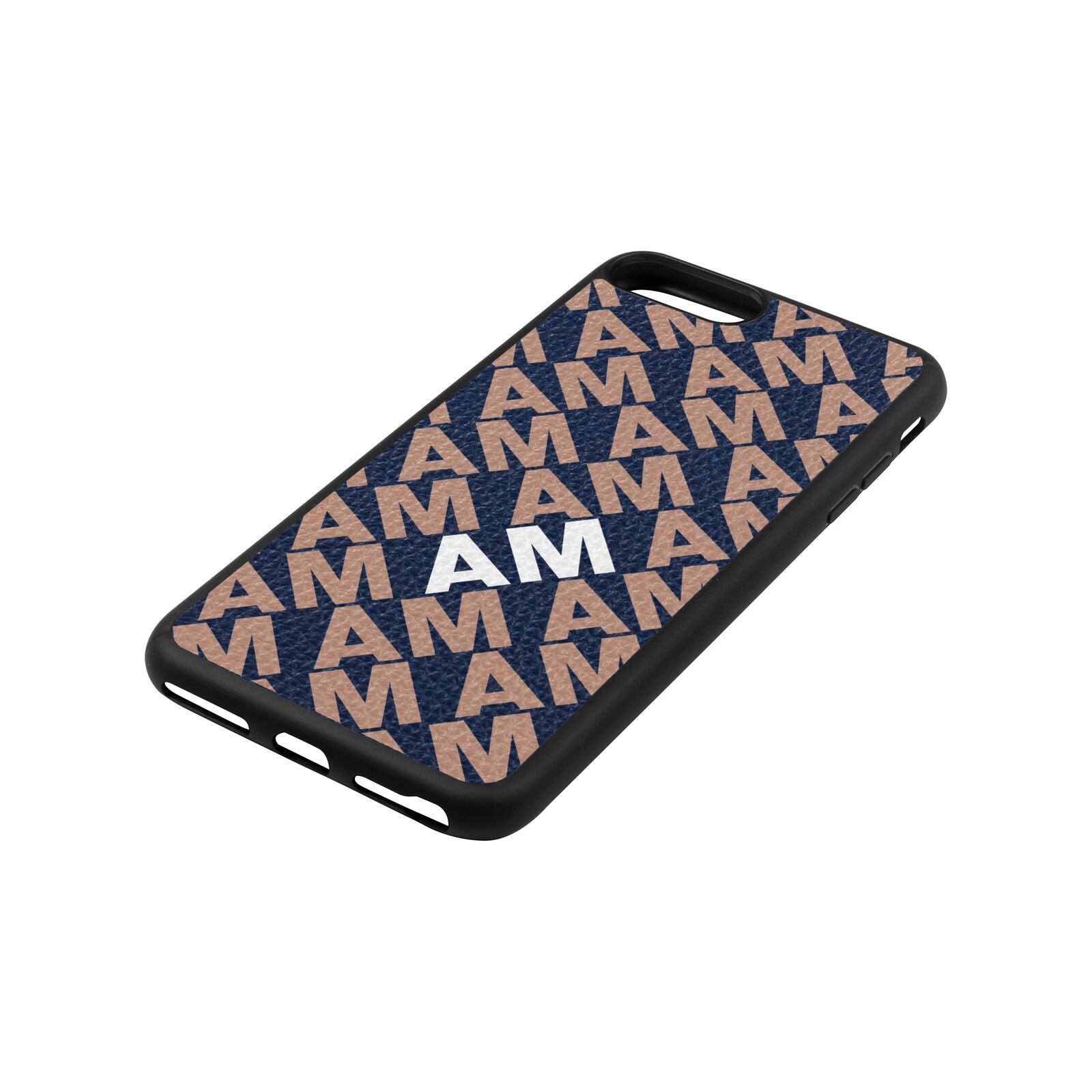 Personalised Diagonal Bold Initials Navy Blue Pebble Leather iPhone 8 Plus Case Side Angle